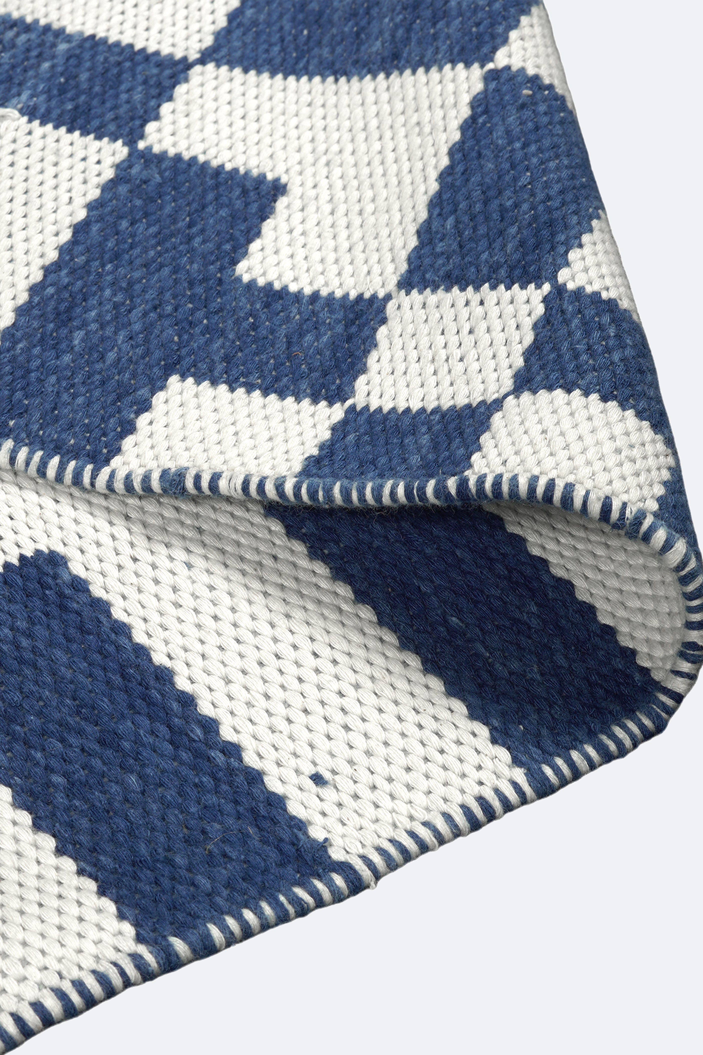 Contemporary Indigo Checkered Reversible Flatweave Cotton Rug