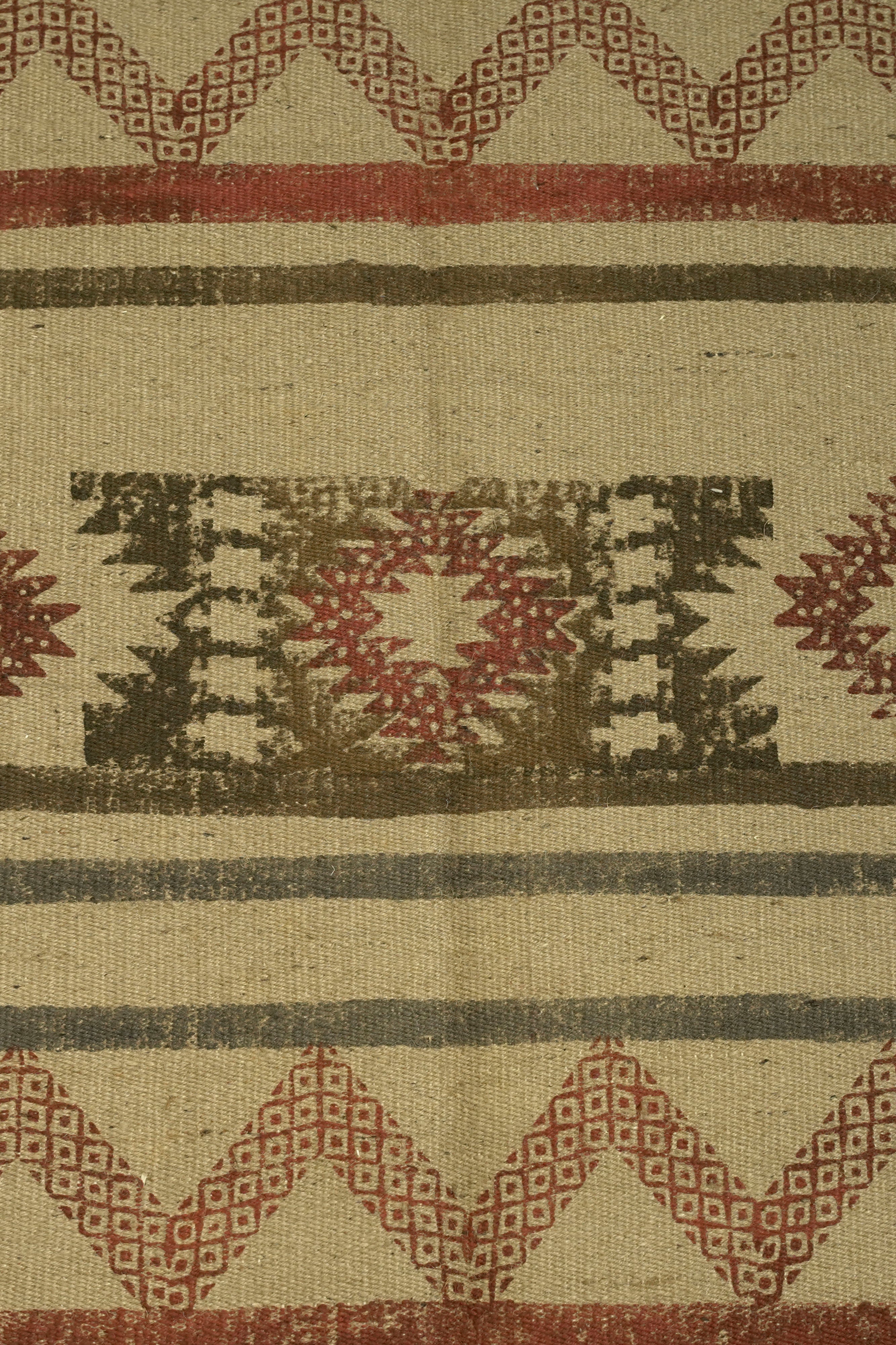 Tribal Motif Block-Printed Jute Rug – Rust, Olive & Sand
