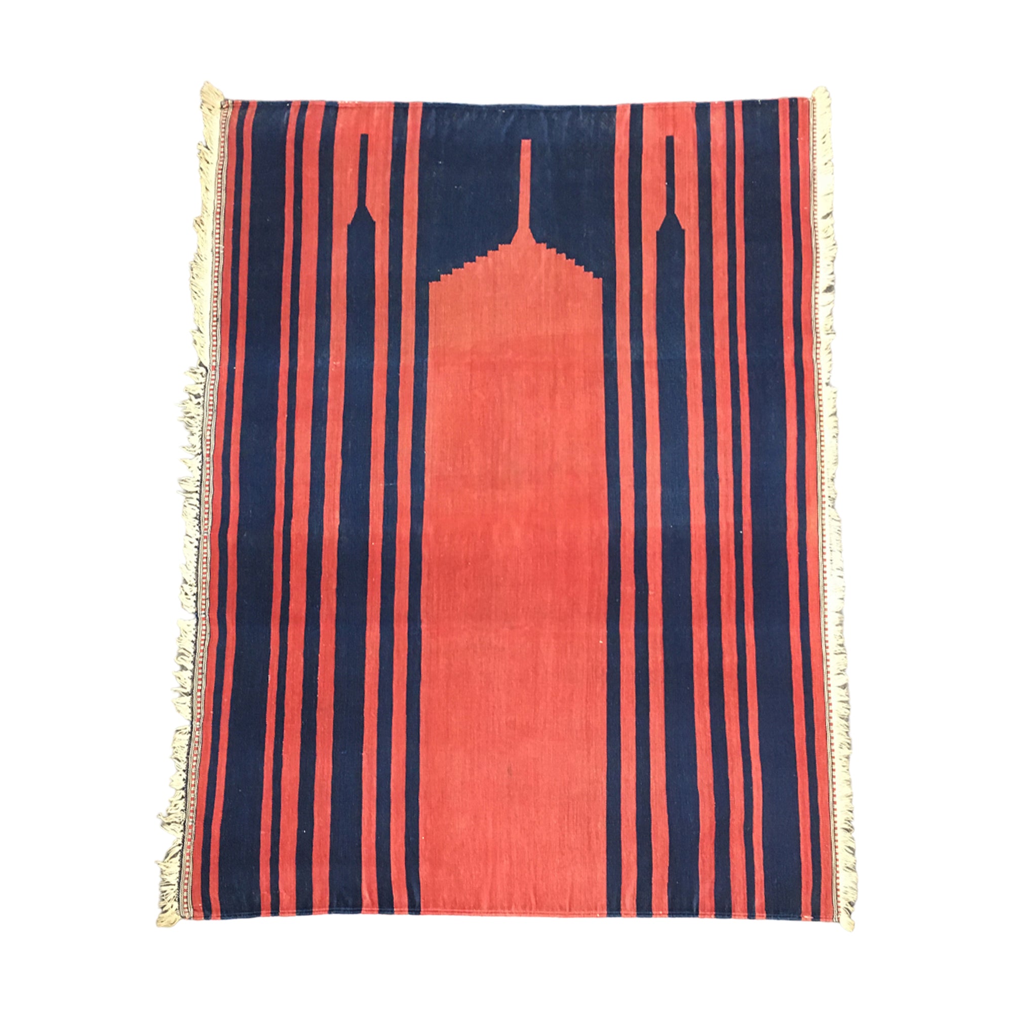 Jainamaz Prayer Rug in Brick Red and Navy Blue