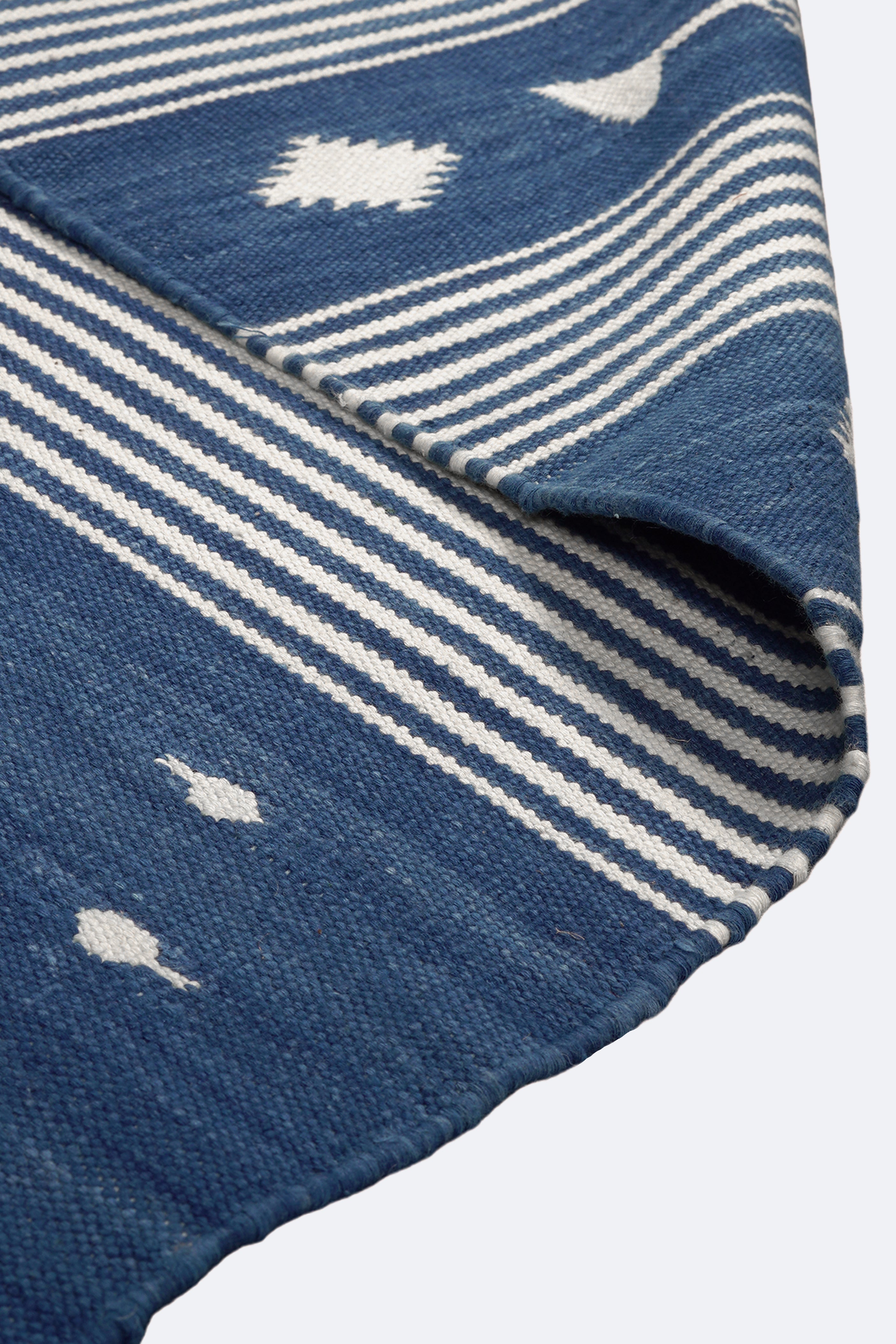 Reversible Blue Striped Handwoven Cotton Rug