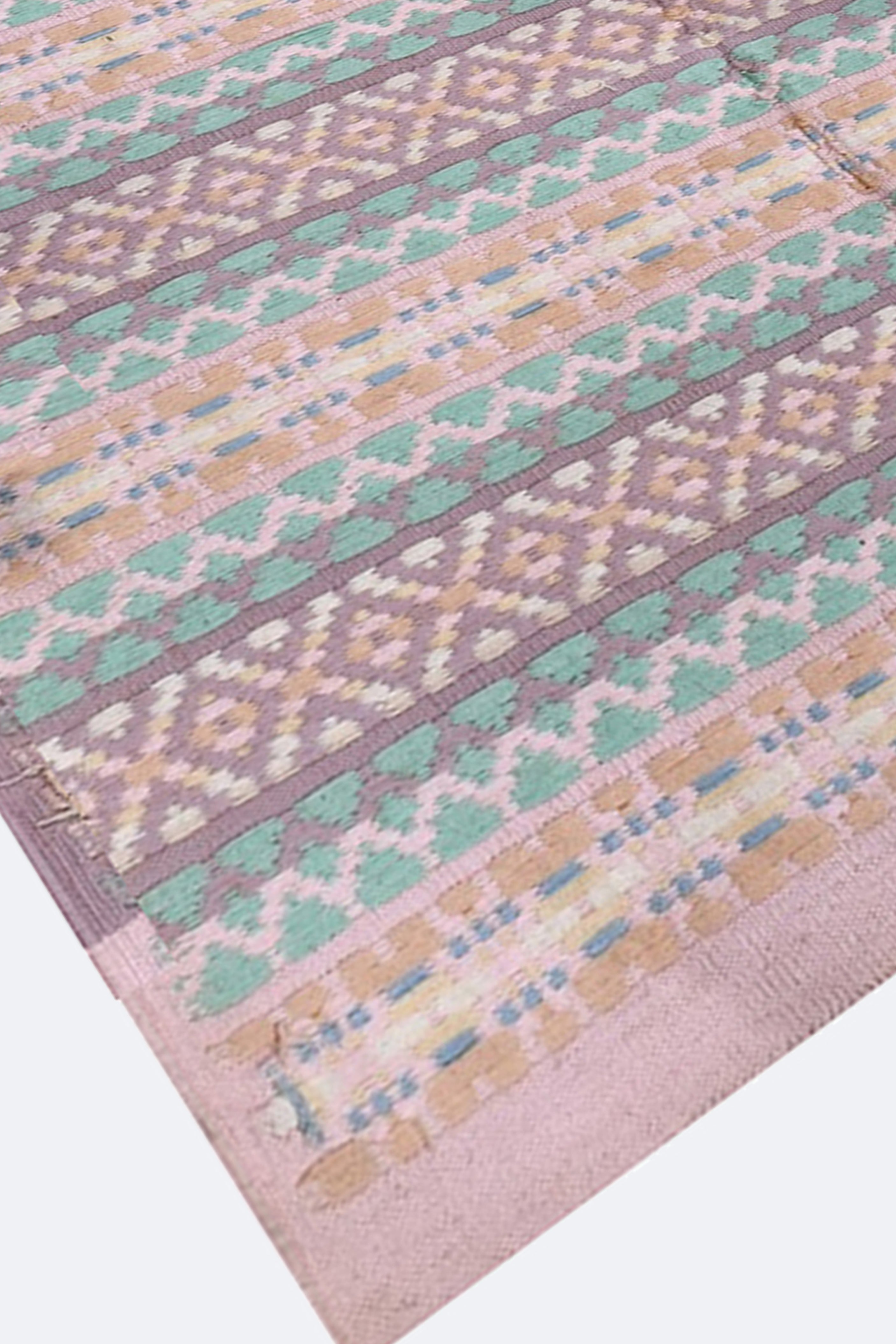 Soft Geometric Handwoven Reversible Cotton Rug in Mint & Lilac
