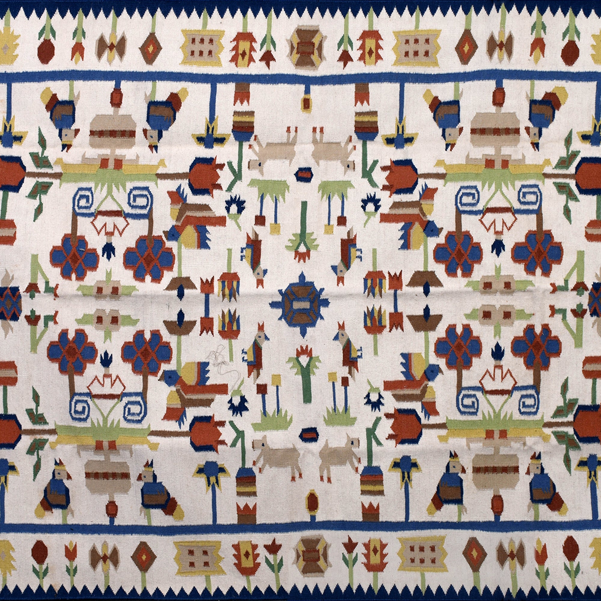 Handwoven Wool Rug – Safari Pictorial Dhurrie in Multicolor