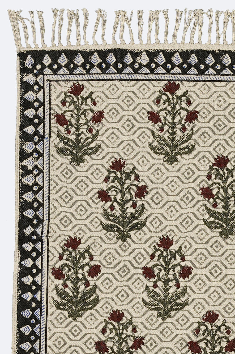 Black Border Mughal Boota printed Rug