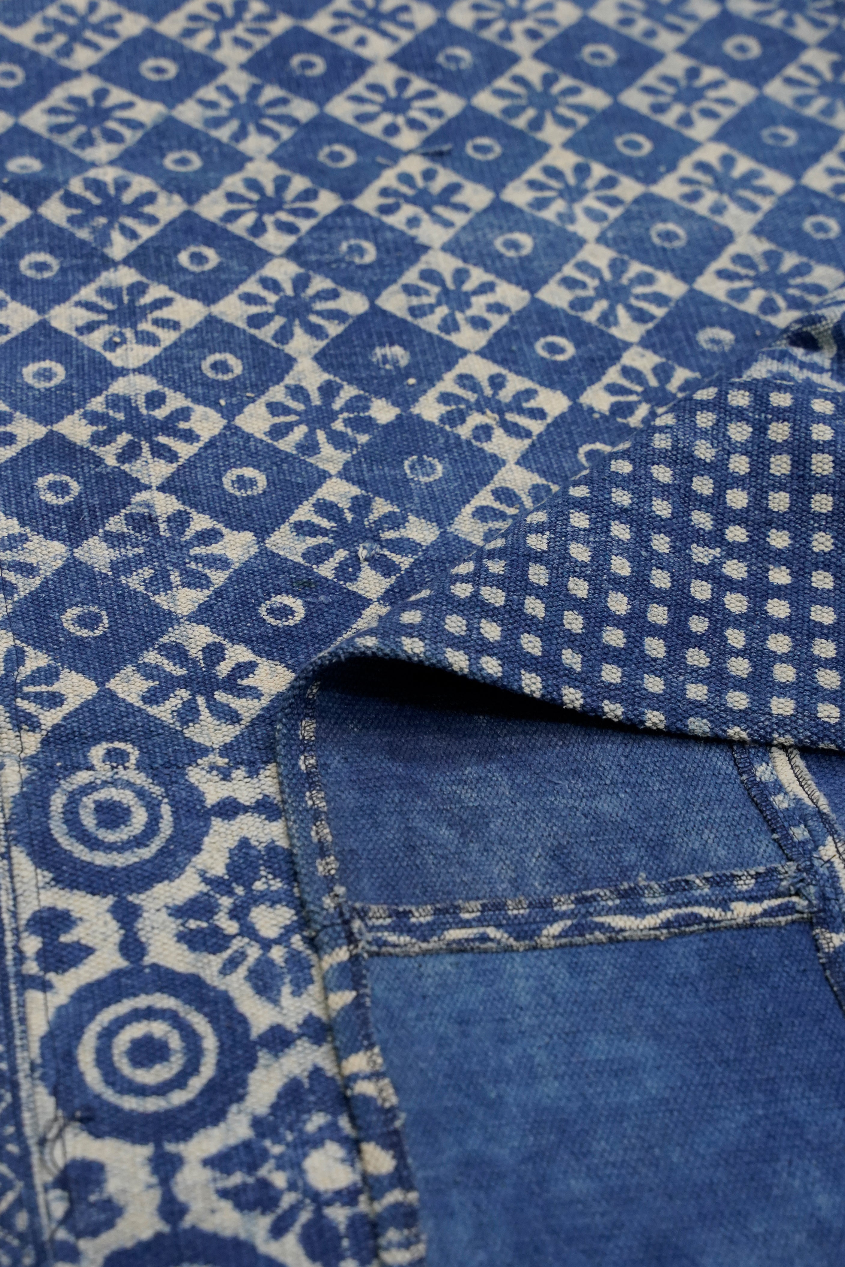 Indigo Block Print Patchwork Handmade Cotton Rug