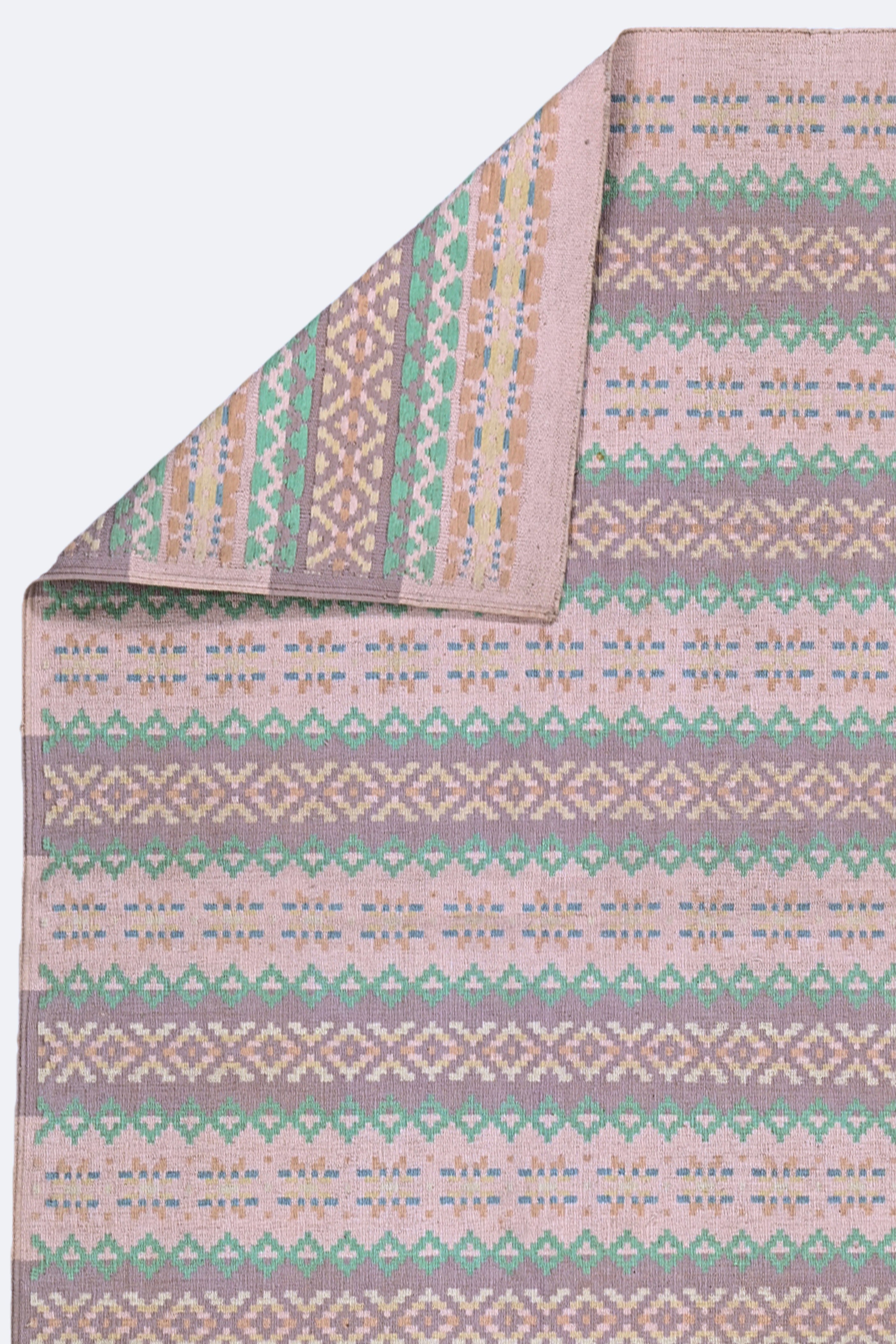 Soft Geometric Handwoven Reversible Cotton Rug in Mint & Lilac