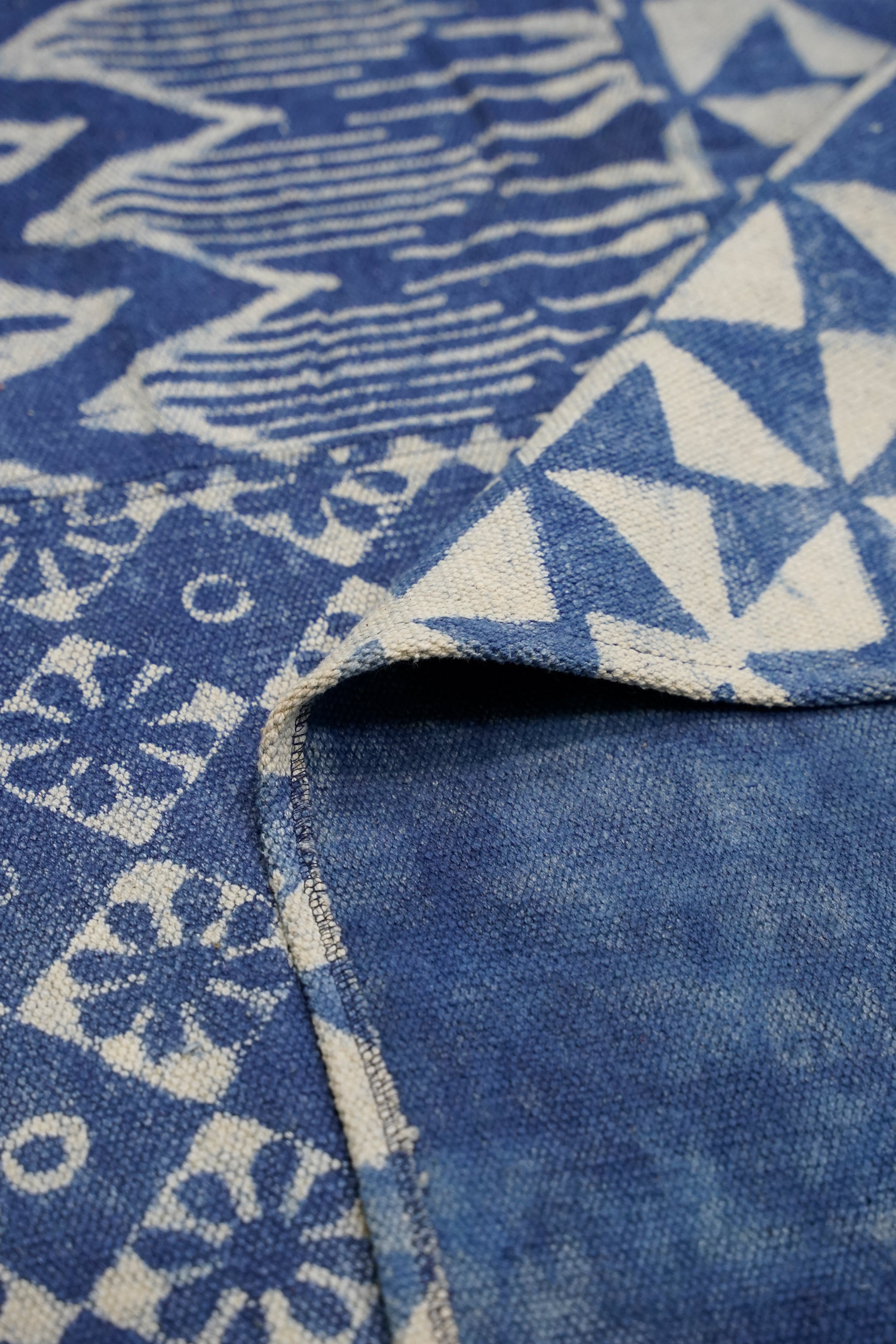 Indigo Geometry Patchwork Rug