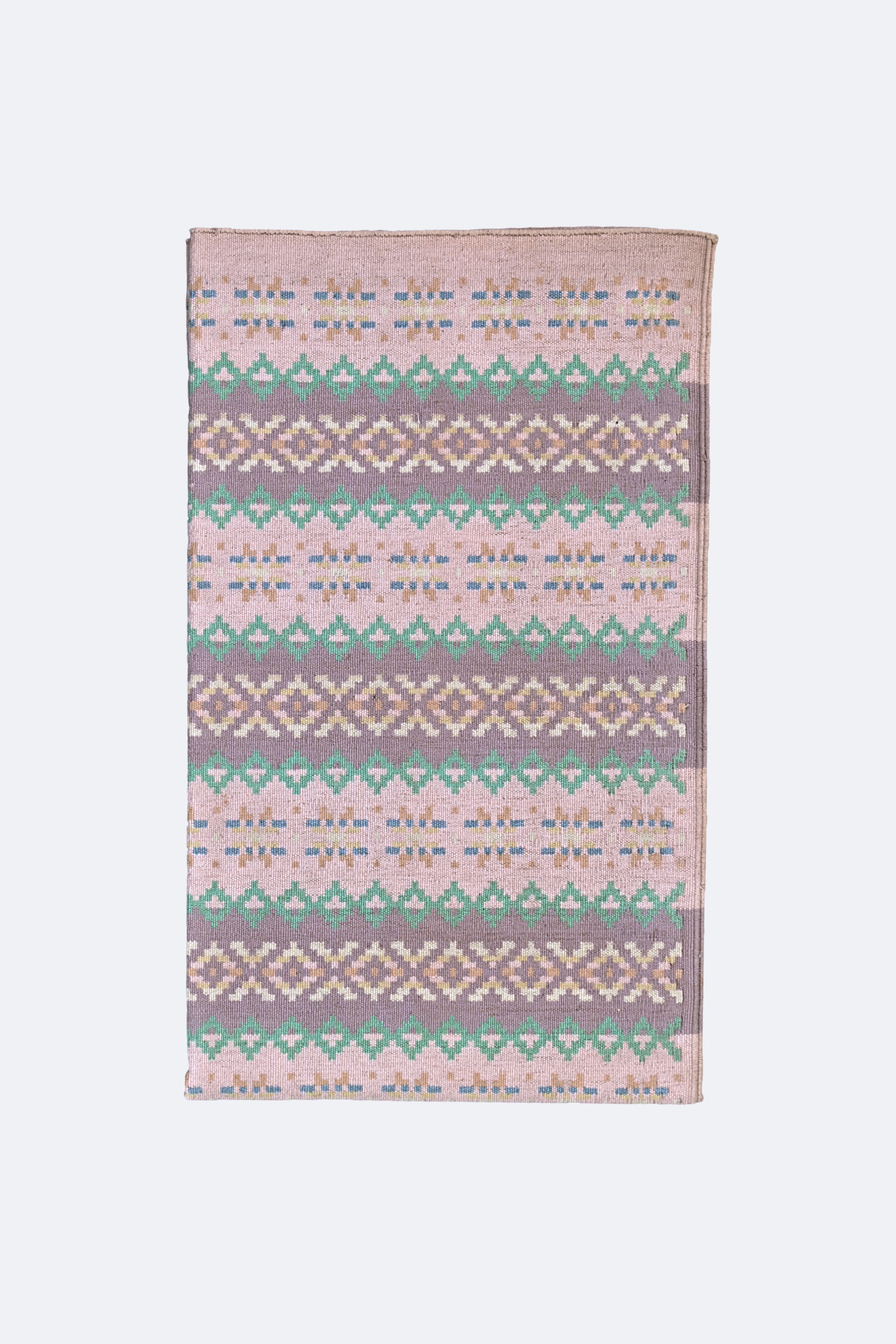 Soft Geometric Handwoven Reversible Cotton Rug in Mint & Lilac