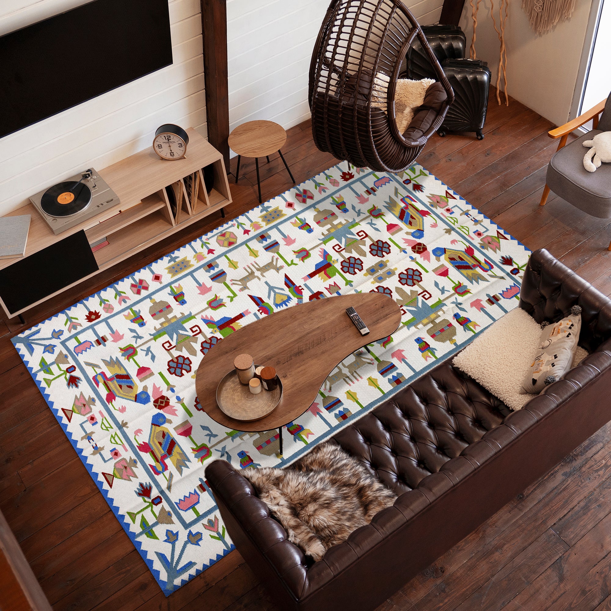 Handwoven Wool Rug – Safari Pictorial Dhurrie in Multicolor