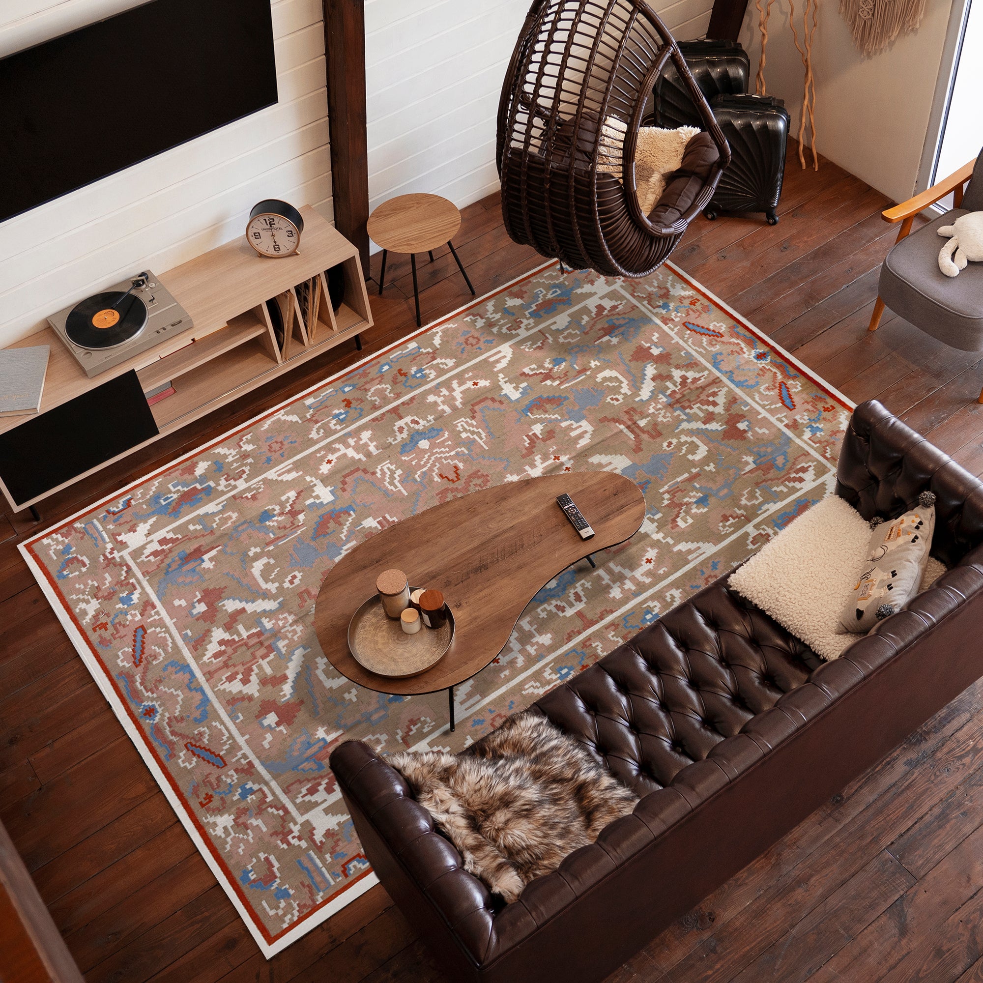 hand woven Floral rug in Brown Base and Wool