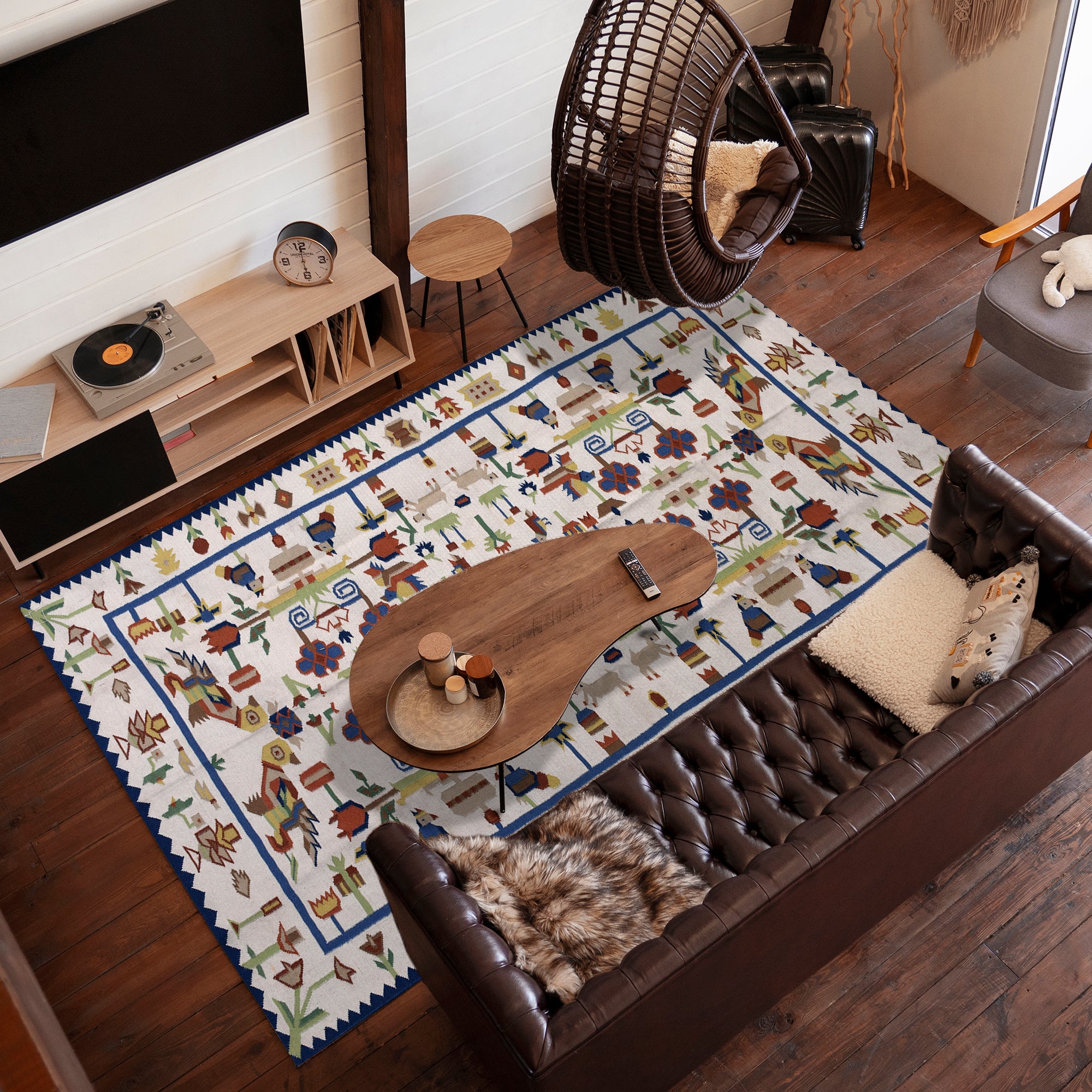 Handwoven Wool Rug – Safari Pictorial Dhurrie in Multicolor