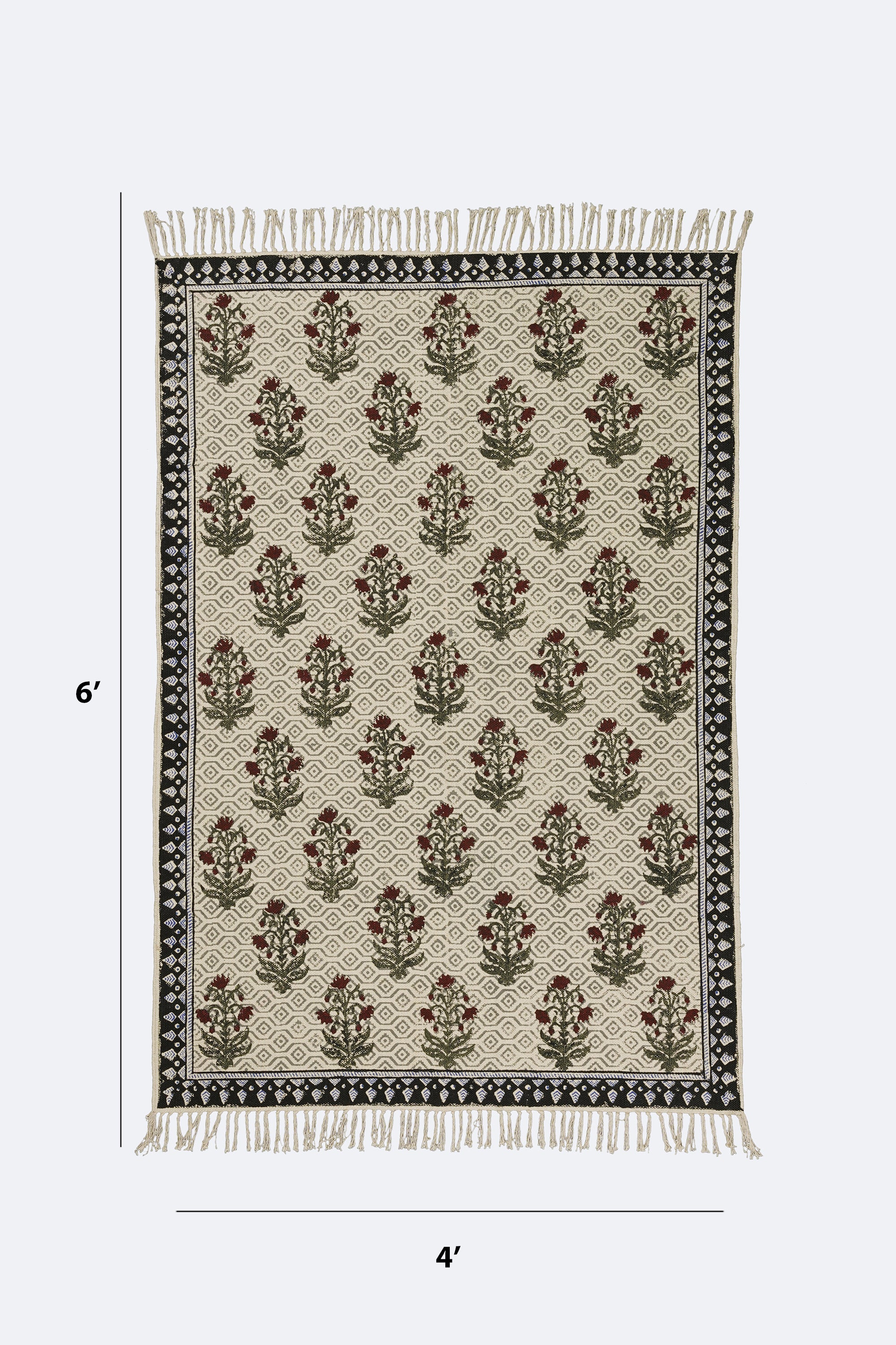 Black Border Mughal Boota printed Rug