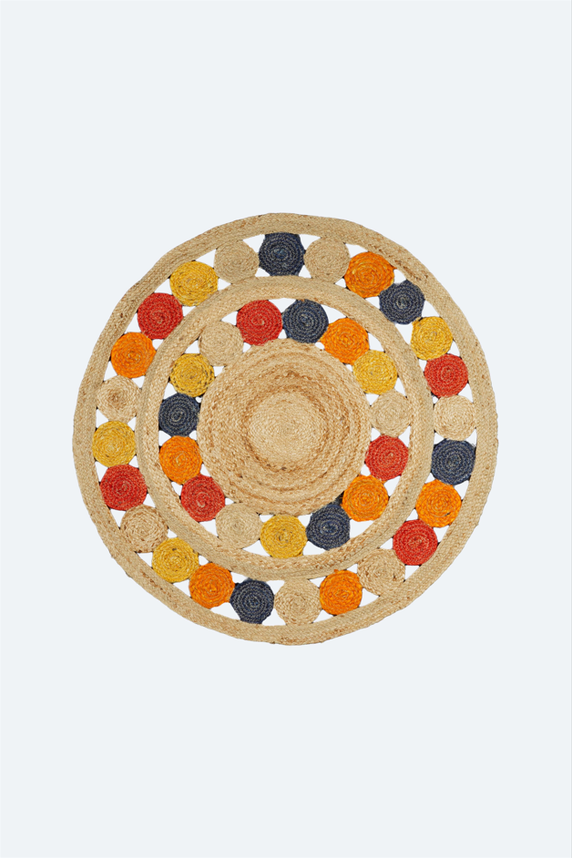 Multicolour Jute Circle Rug with Open Weave Design