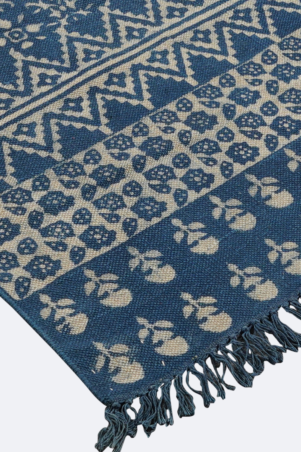 Indigo Mosaic Block Printed Rug