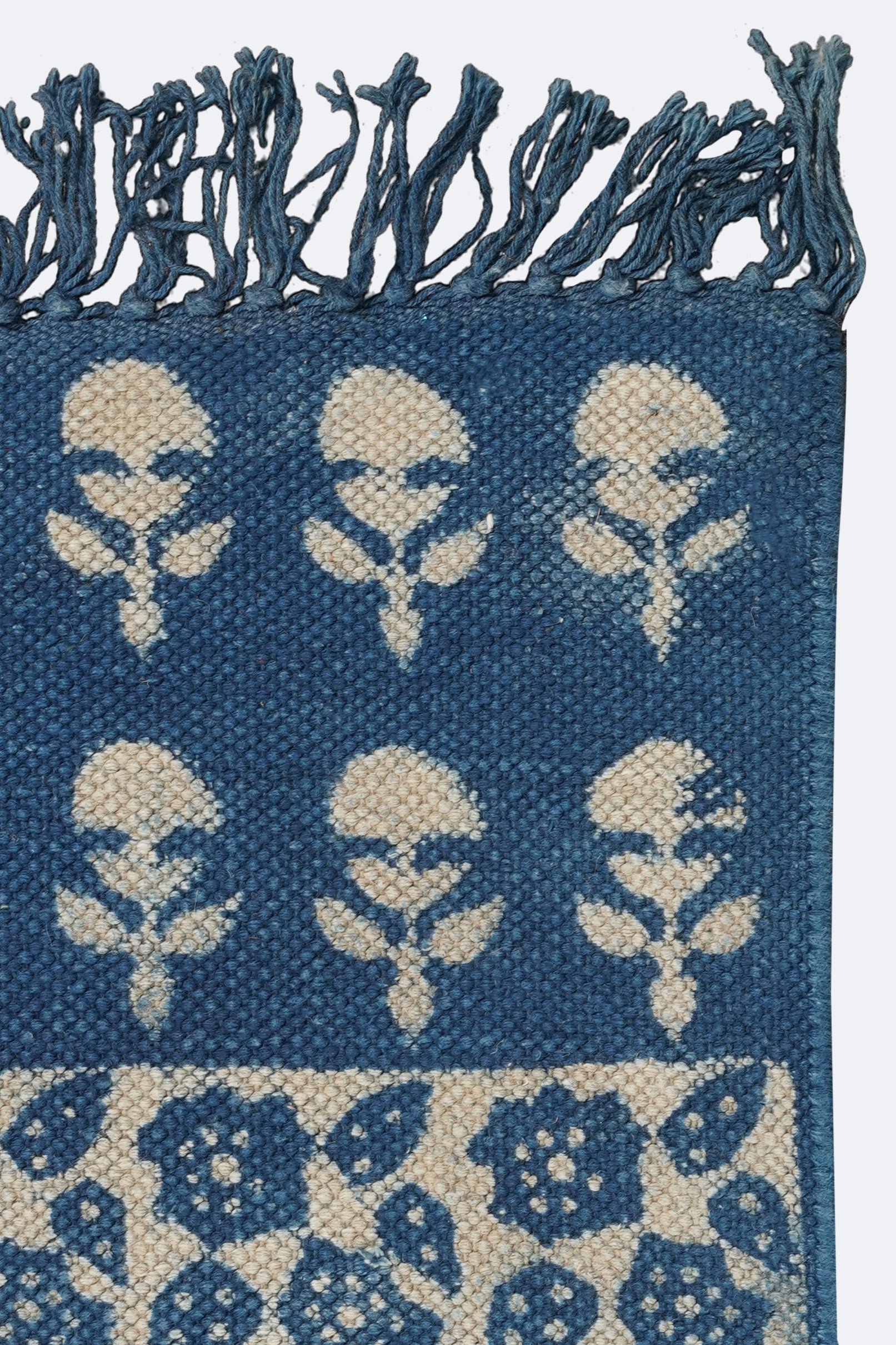 Indigo Mosaic Block Printed Rug