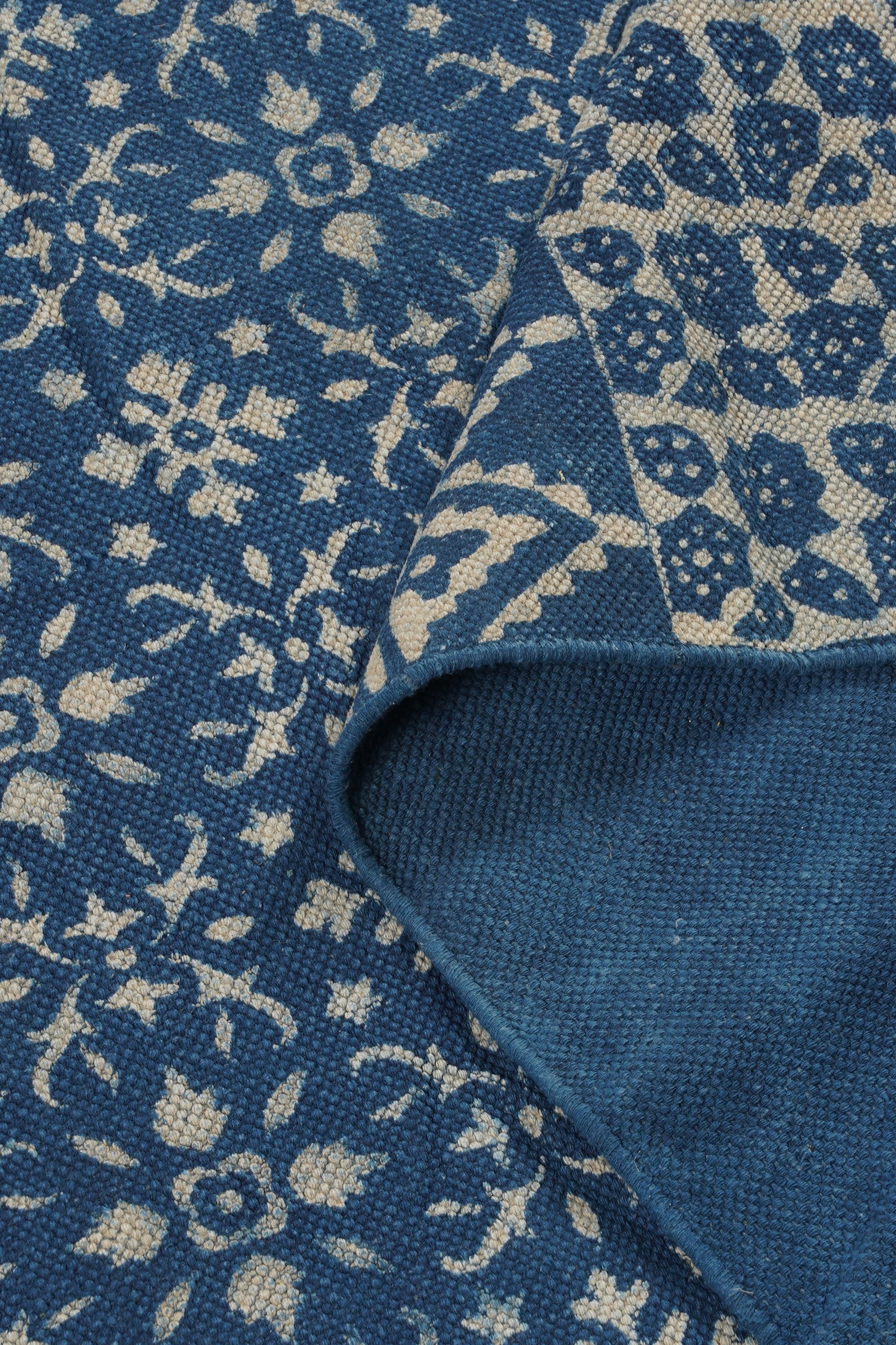 Indigo Mosaic Block Printed Rug