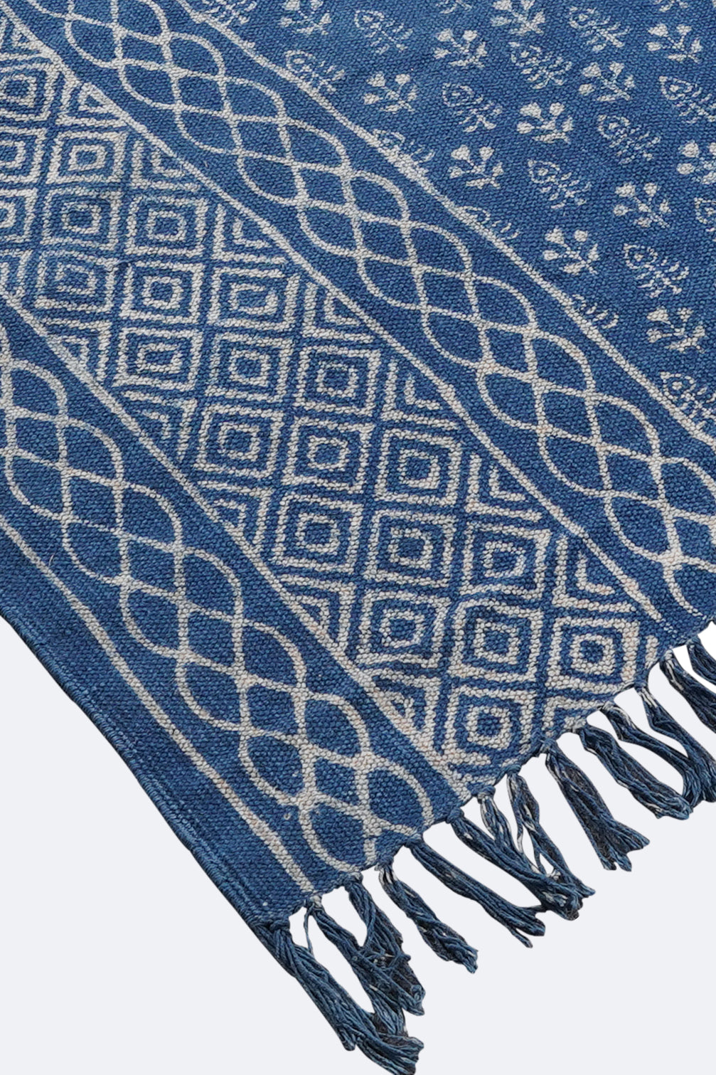 Indigo Diamond Lattice Cotton Printed Rug