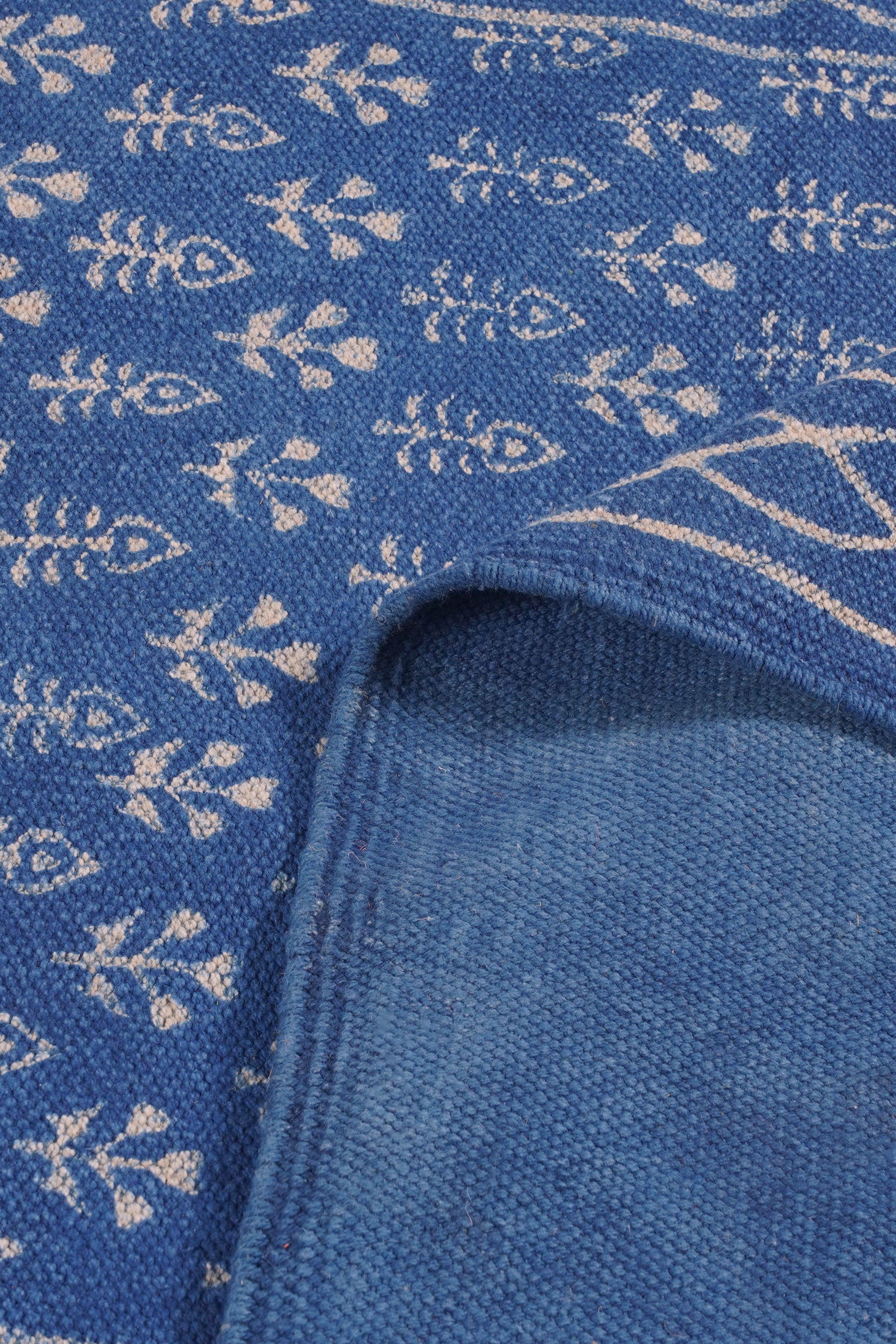 Indigo Diamond Lattice Cotton Printed Rug