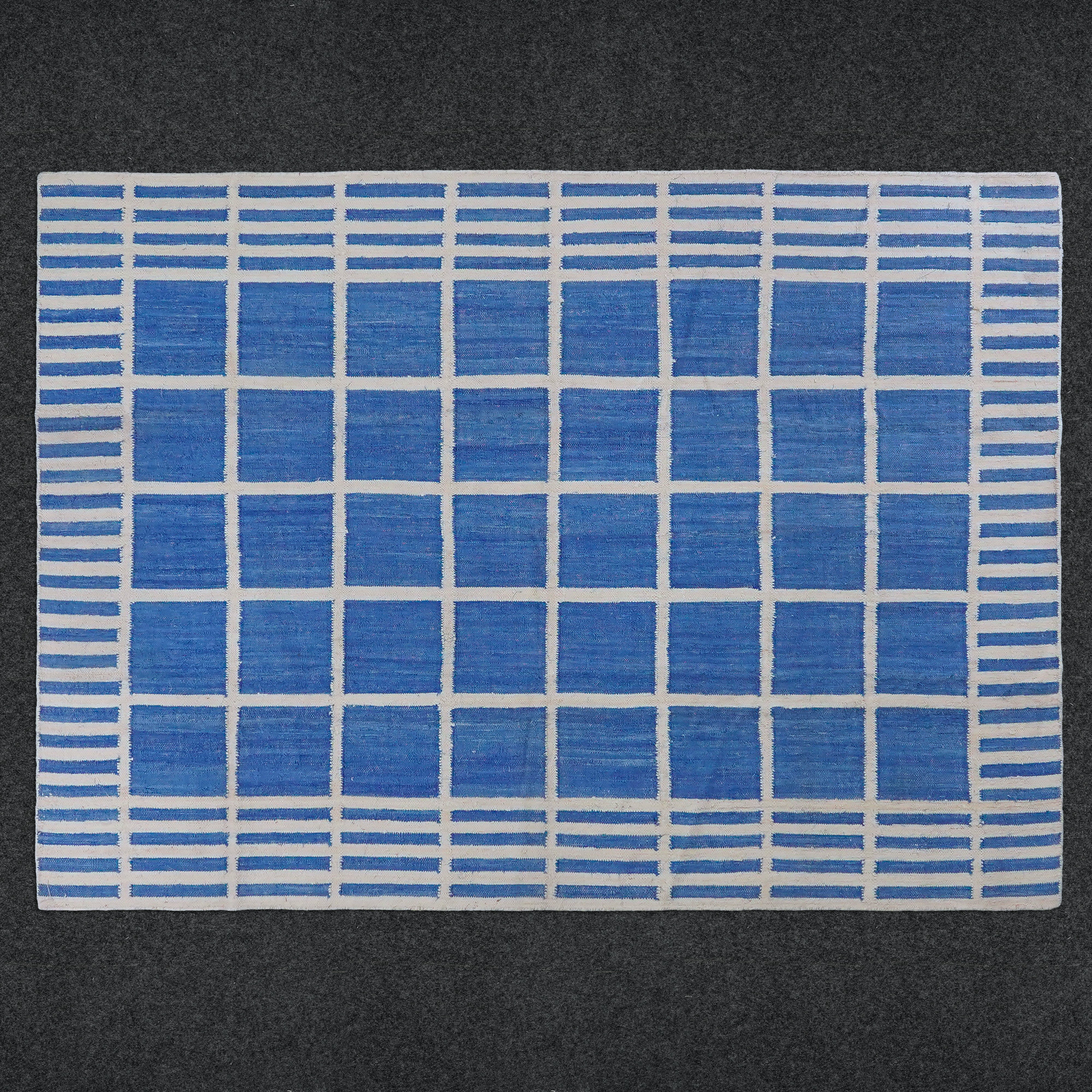 Handwoven Checkbox Rug for home in Cobalt Blue