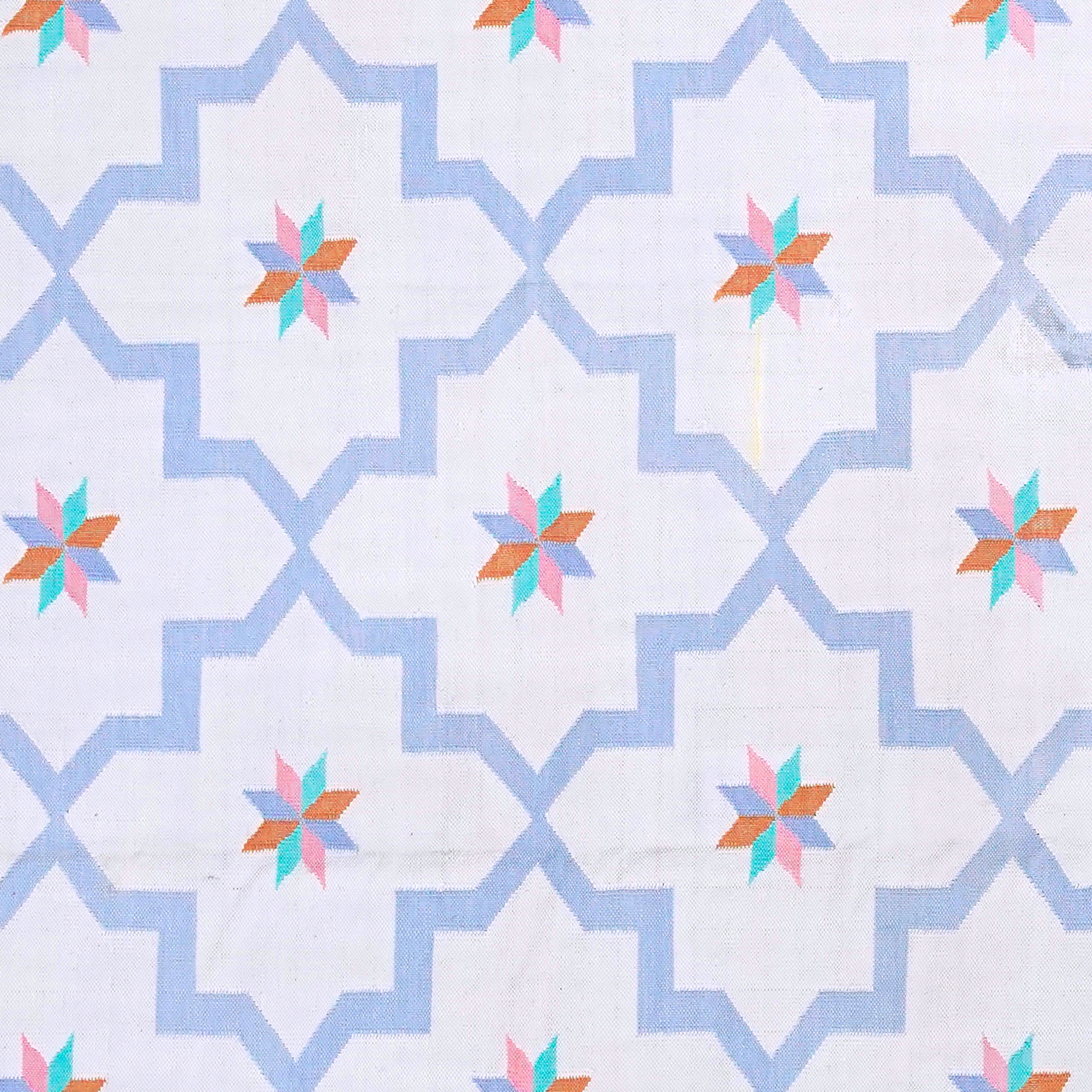 Jali Collection- Handwoven cotton Rug for home in Soft Blue and Orange