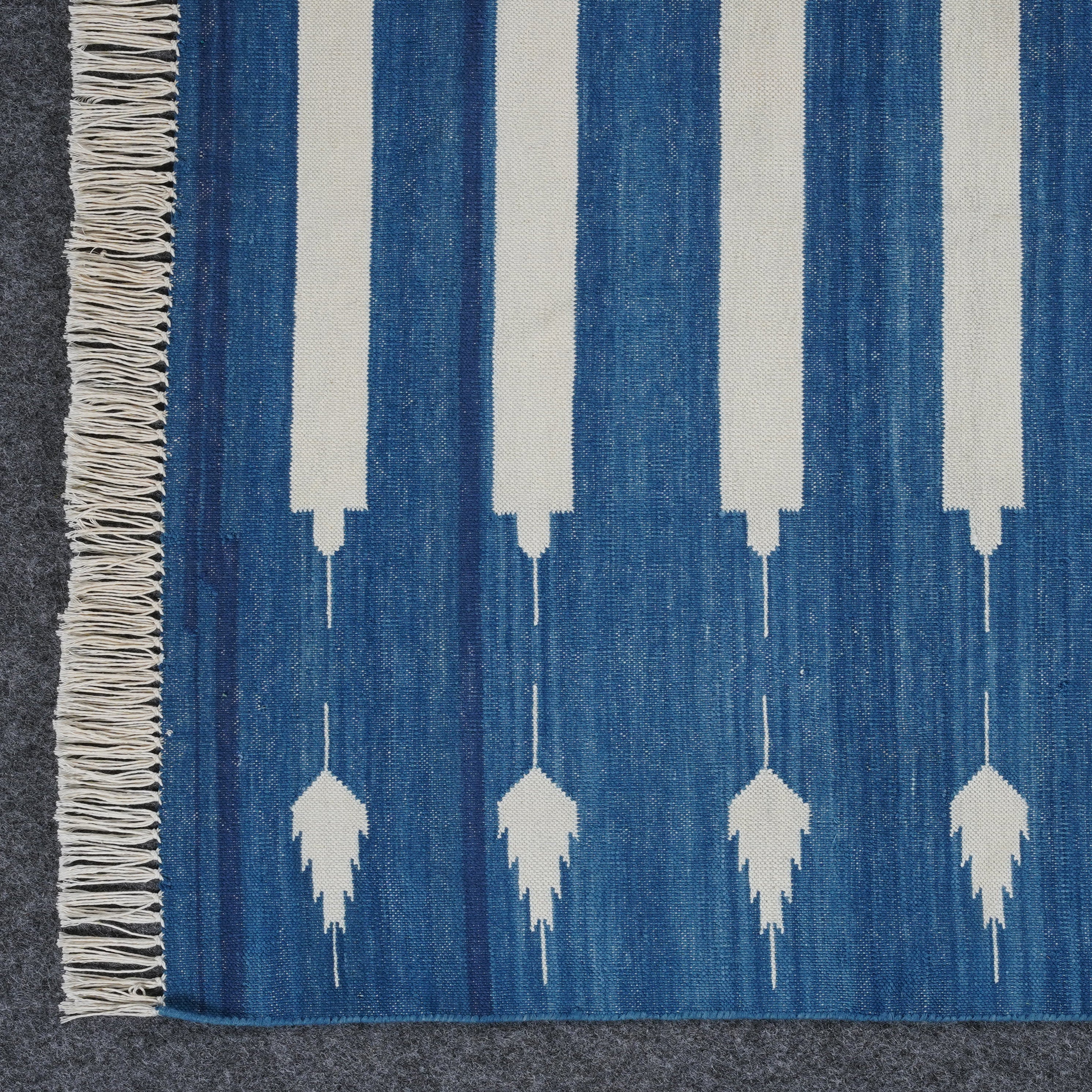 Bow and arrow collection Handwoven Stripped Dhurrie – Cotton in Indigo blue