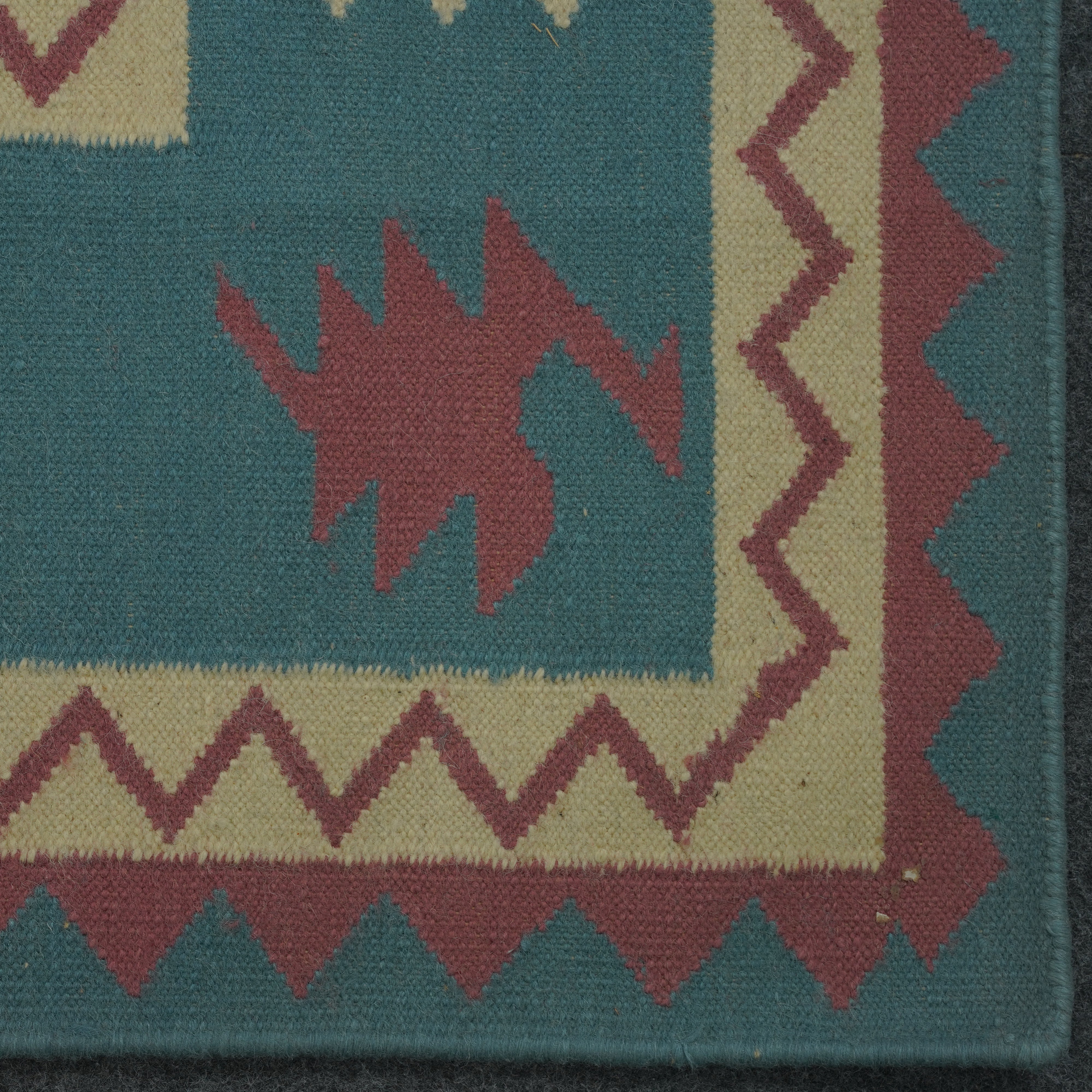 Handwoven Floral Rug in Multicolor flower motif and olive green- Wool