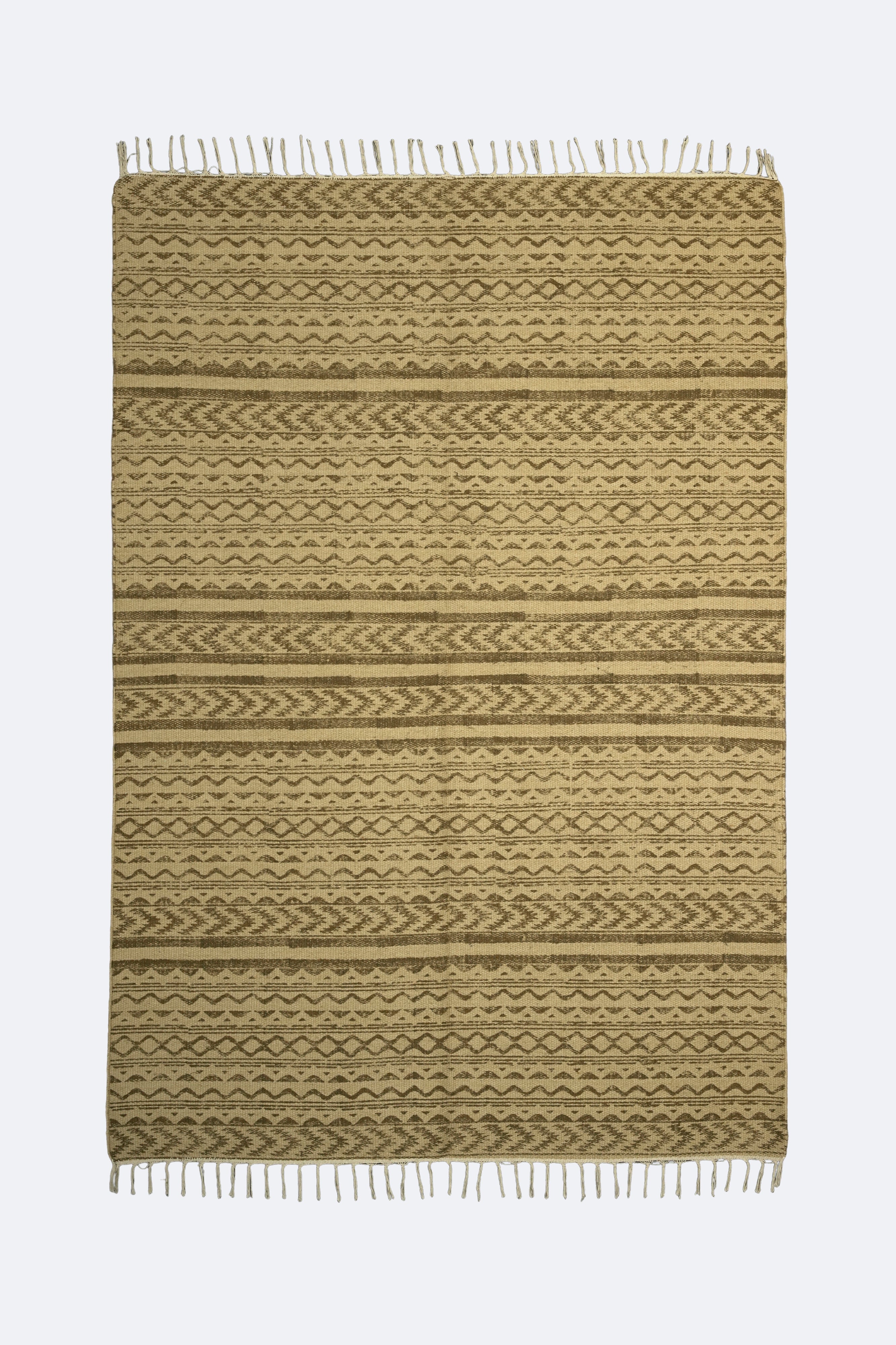 Tribal Stripe Block-Printed Jute Rug – Sand & Brown