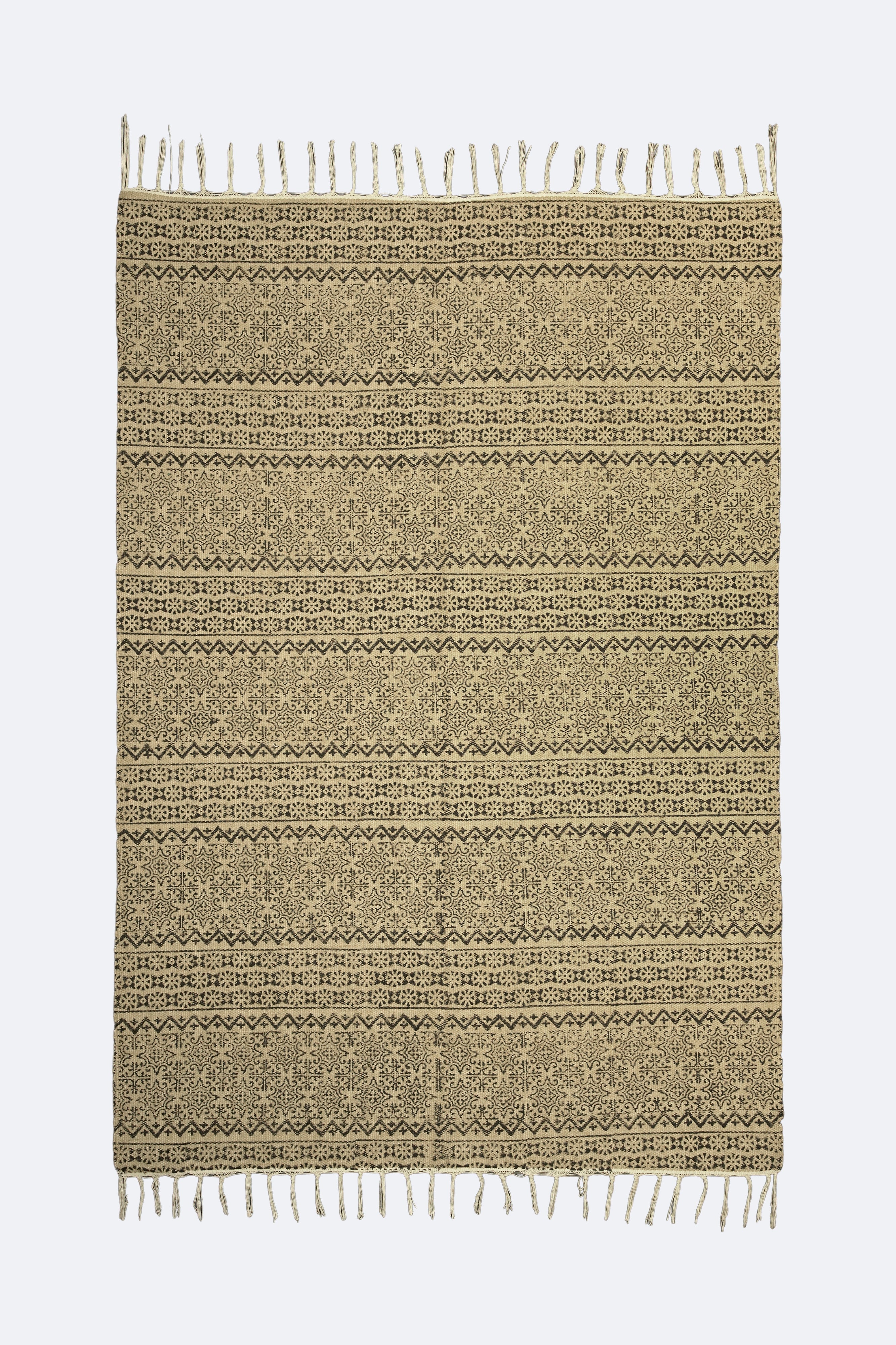 Classic Lattice Block Jute Rug – Charcoal & Natural