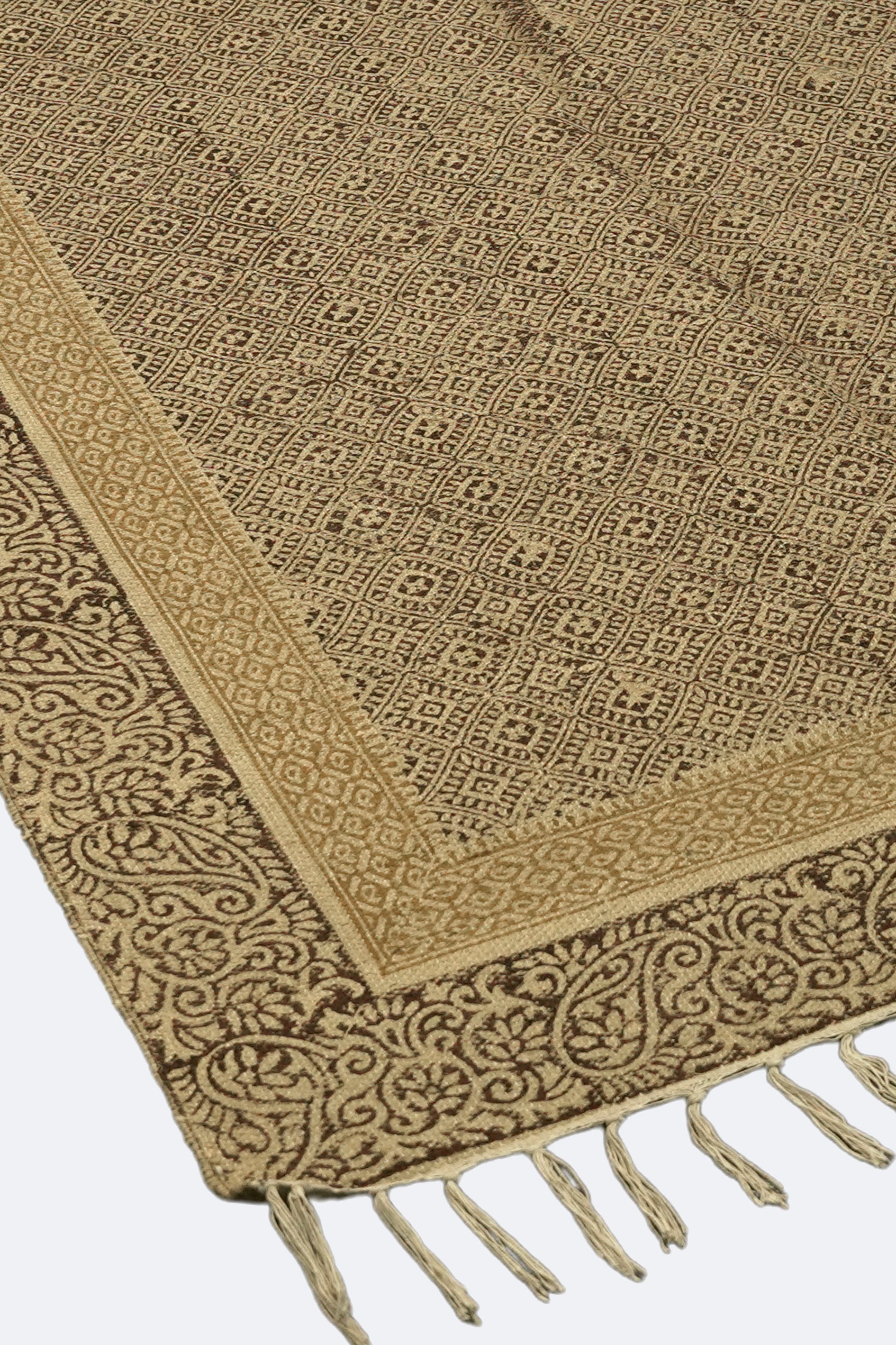 Floral Vine Border Block-Printed Jute Rug