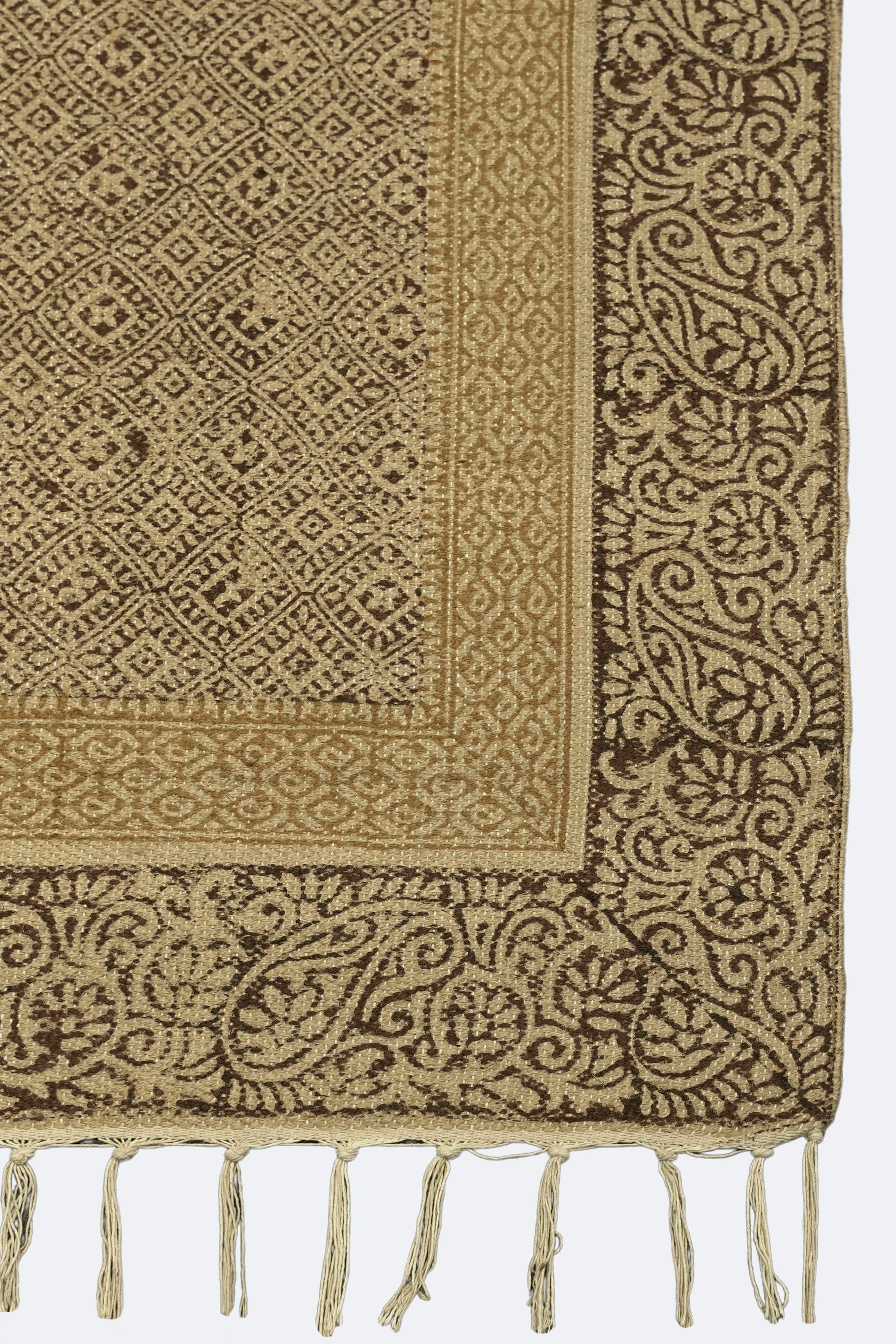 Floral Vine Border Block-Printed Jute Rug