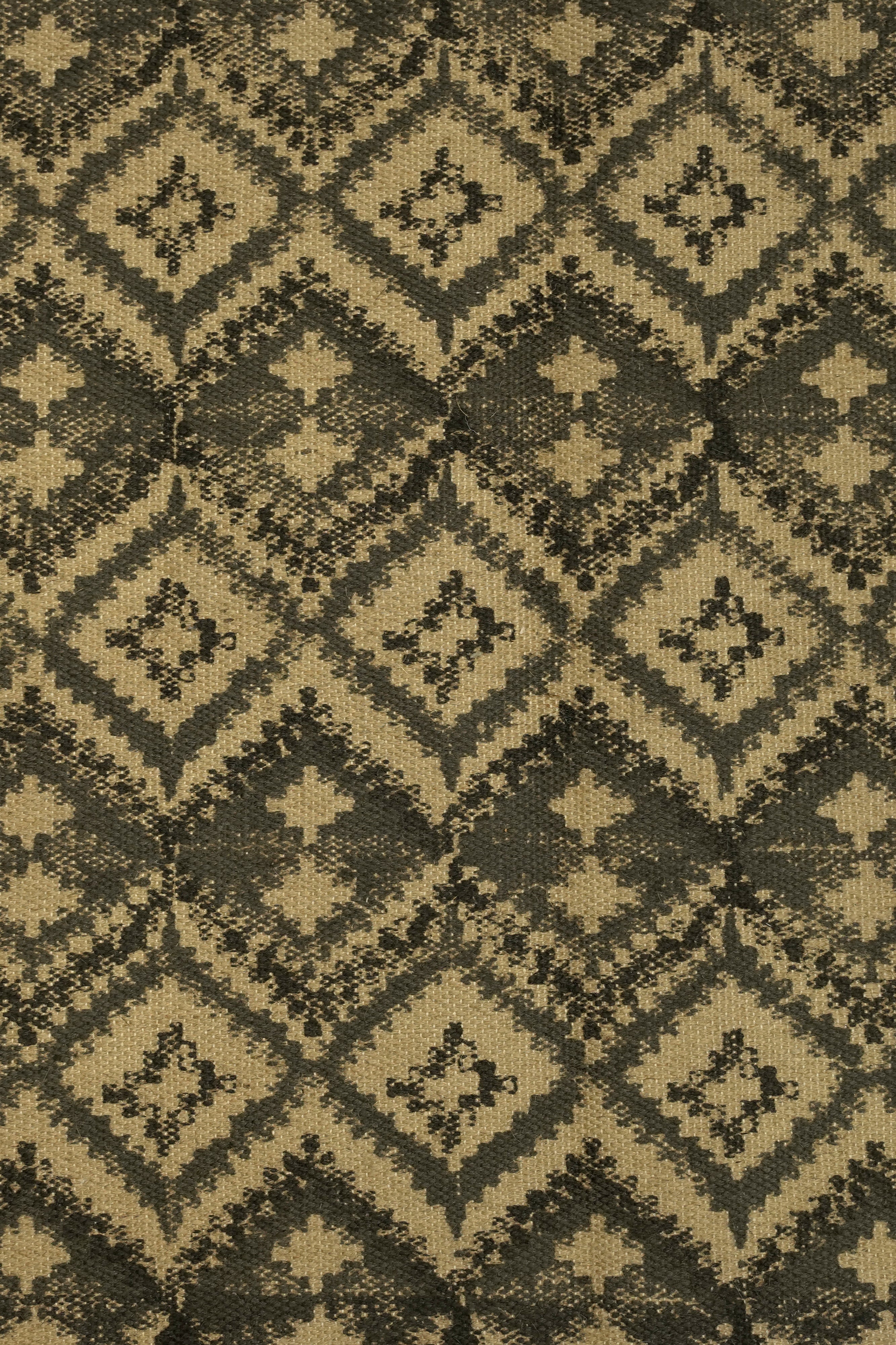Tribal Diamond Block-Printed Jute Rug – Olive & Sand
