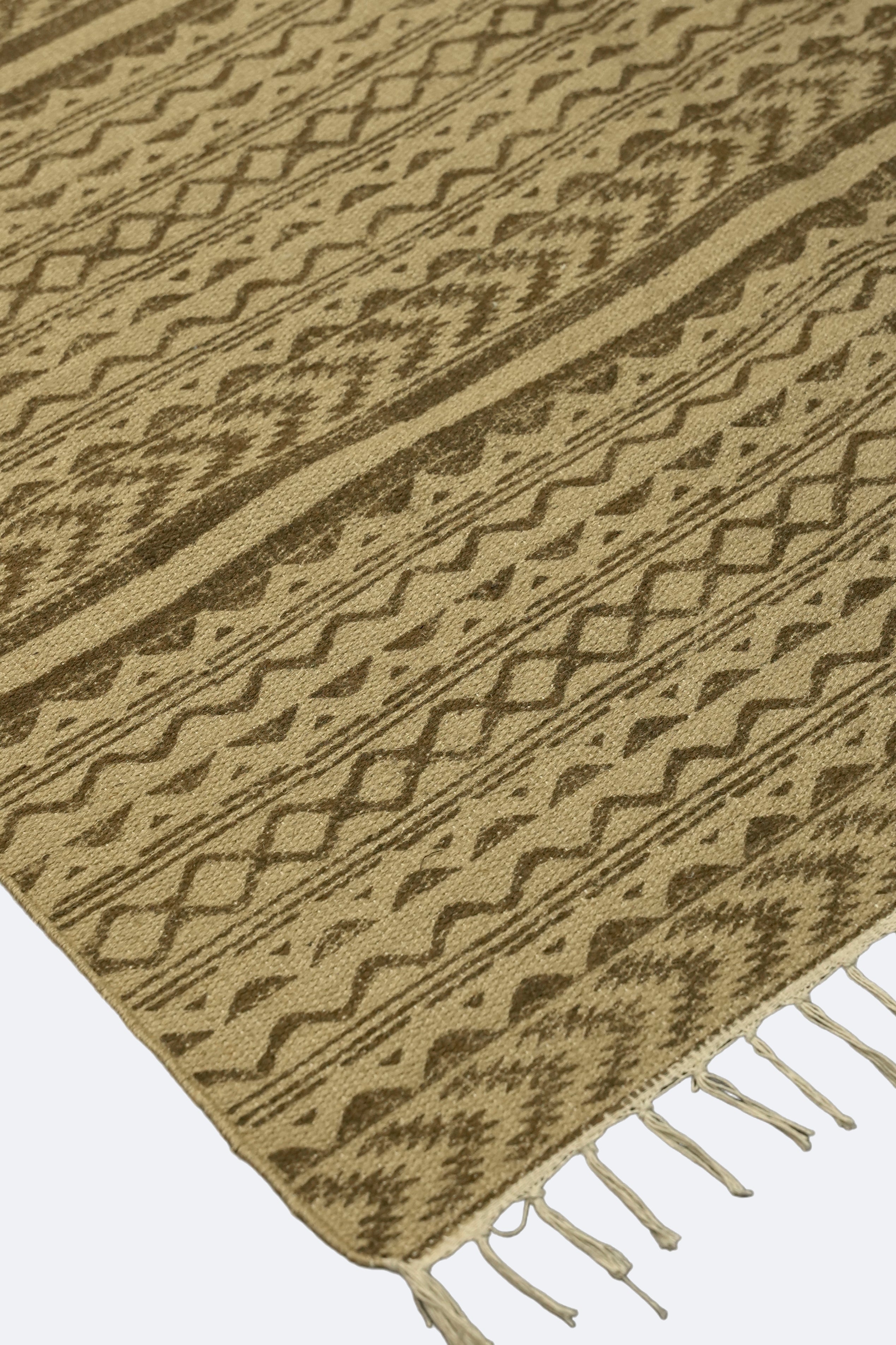 Tribal Stripe Block-Printed Jute Rug – Sand & Brown