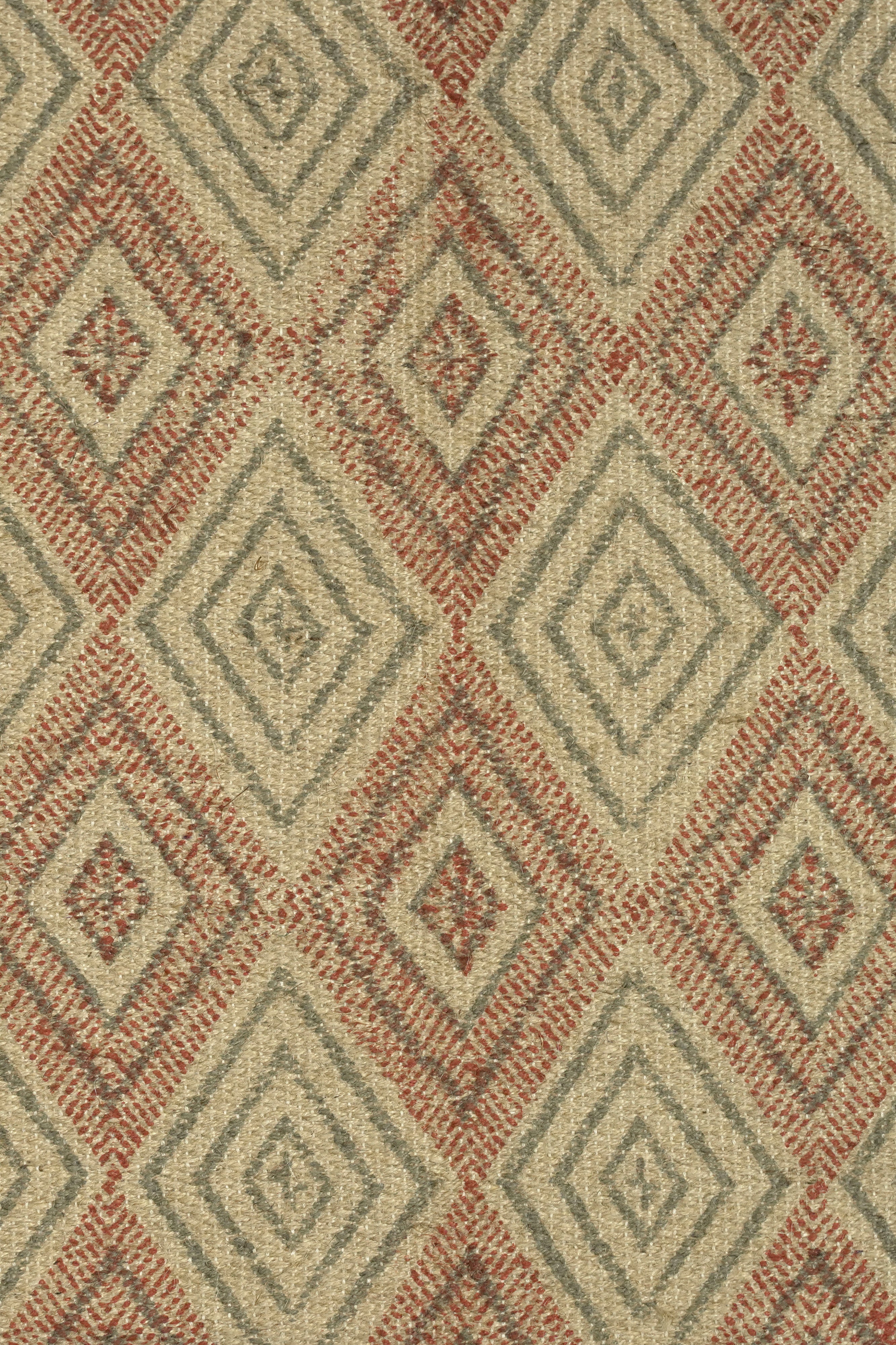 Diamond Block-Printed Jute Rug with Geometric Border – Rust & Black