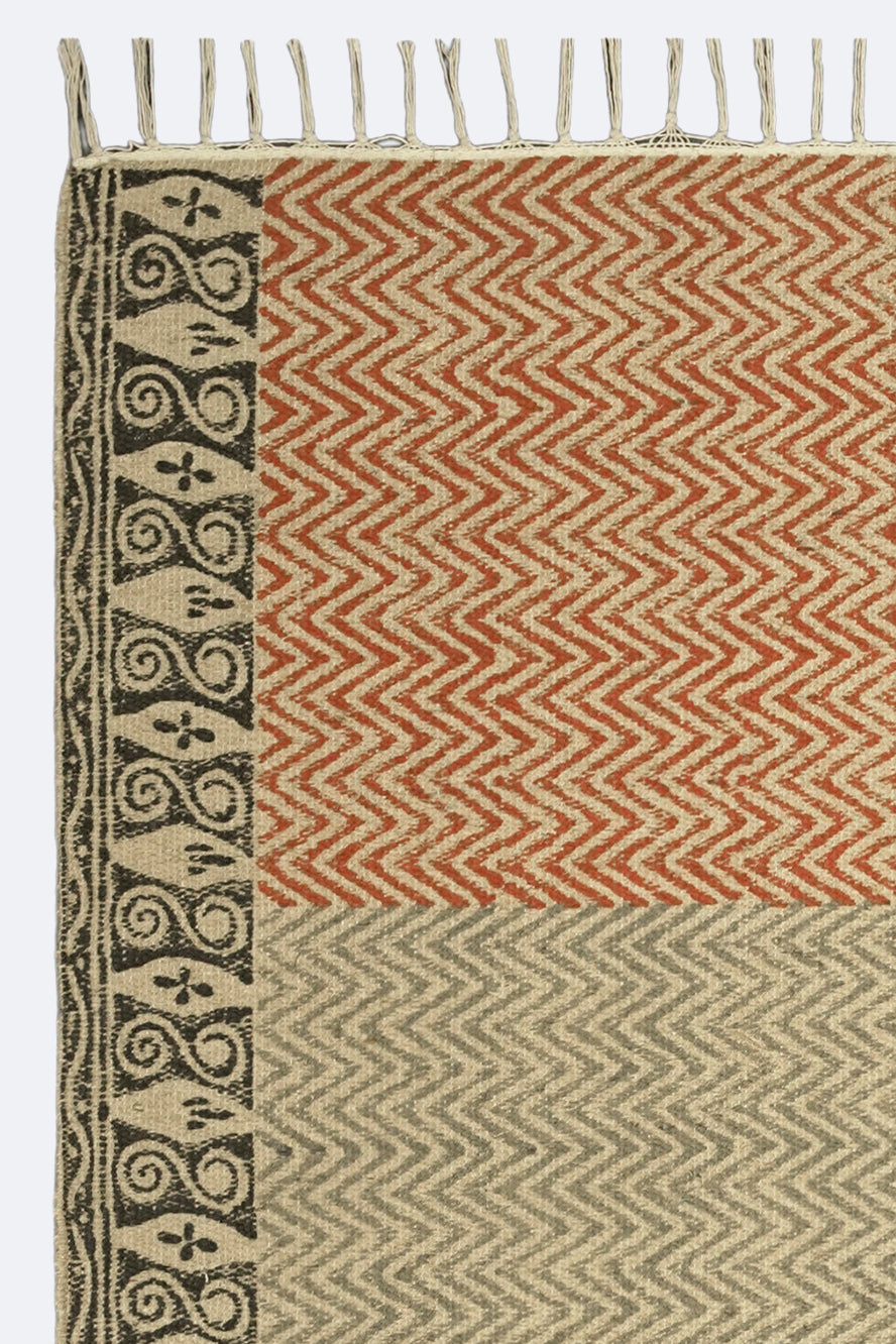 Chevron Block Patch Jute Rug – Terracotta & Black