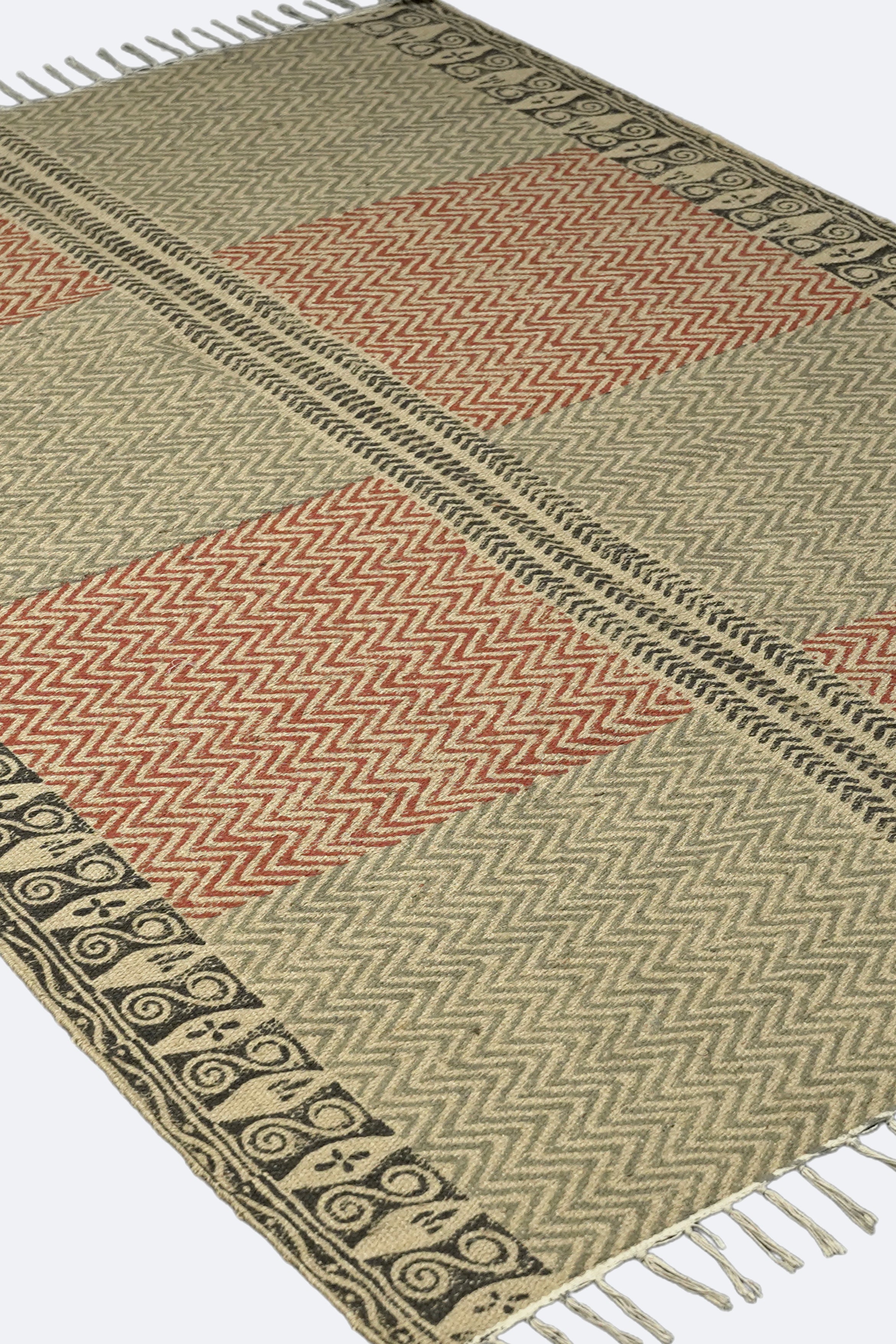 Chevron Block Patch Jute Rug – Terracotta & Black