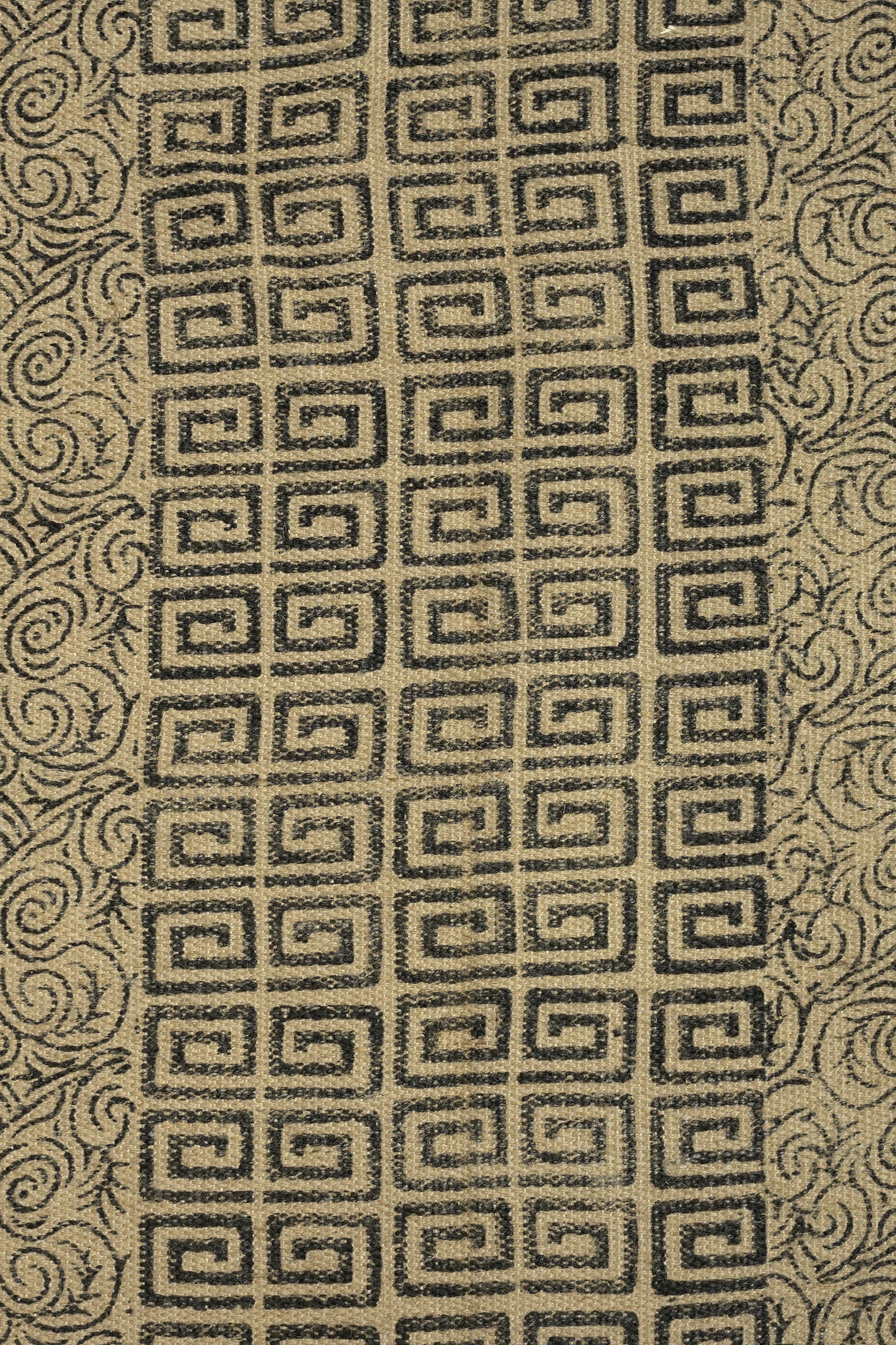 Geometric & Swirl Block Jute Rug – Charcoal on Natural