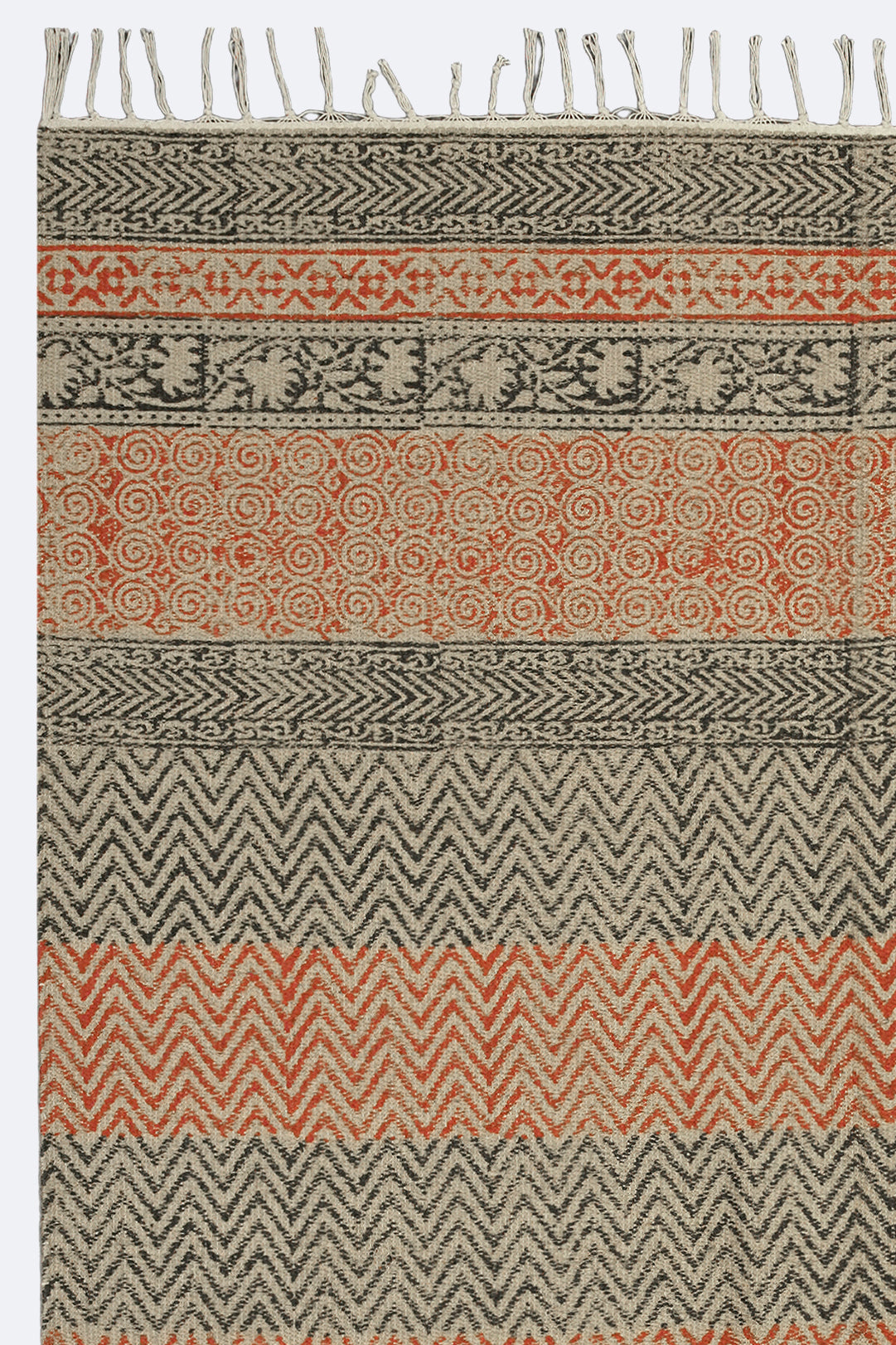 Terracotta Chevron & Scroll Handblock Jute Rug