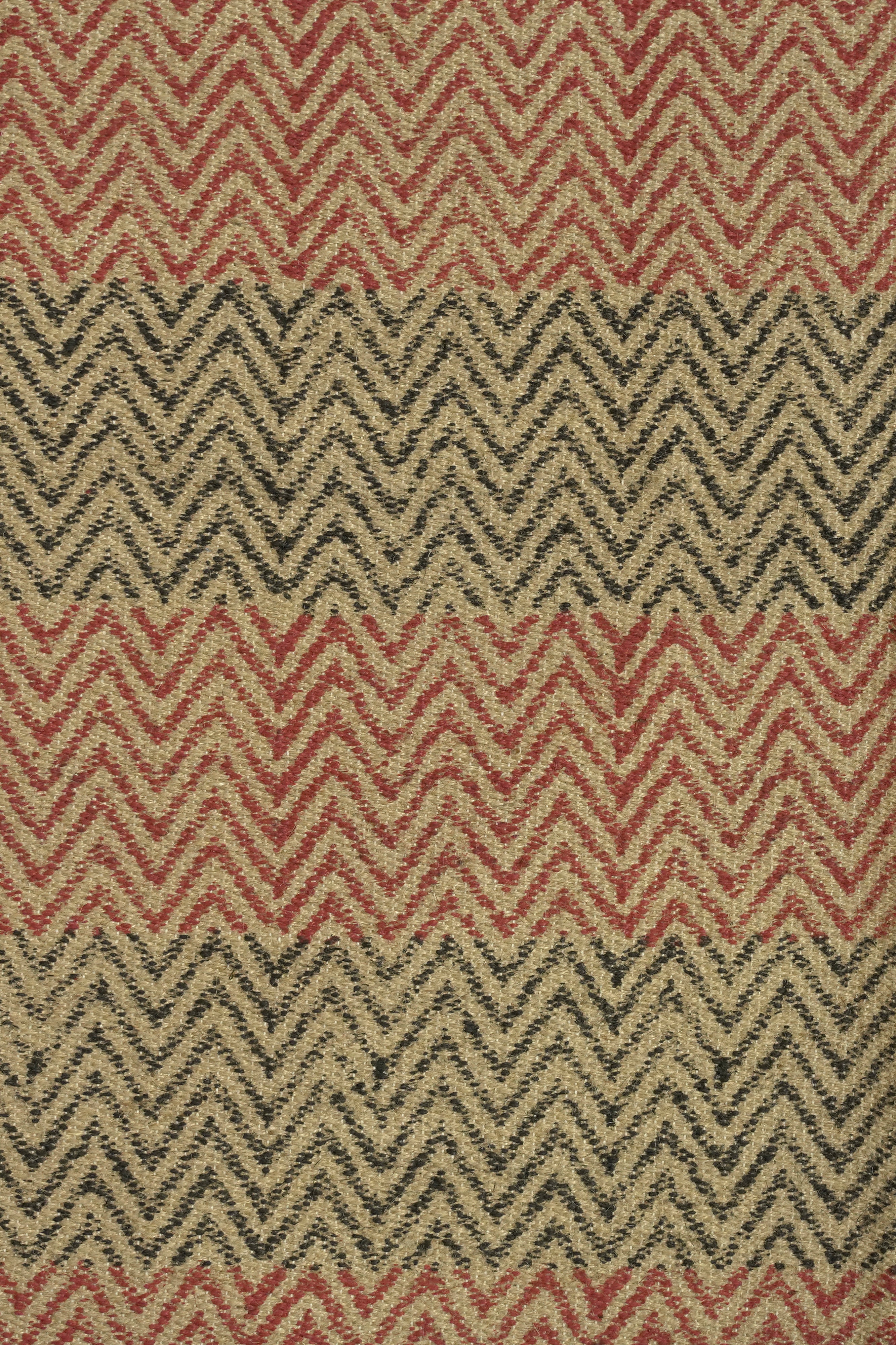 Terracotta Chevron & Scroll Handblock Jute Rug