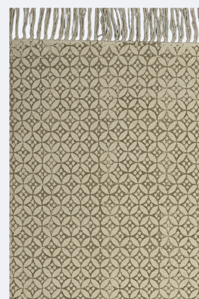 Geometric Lattice Handblock Jute Rug