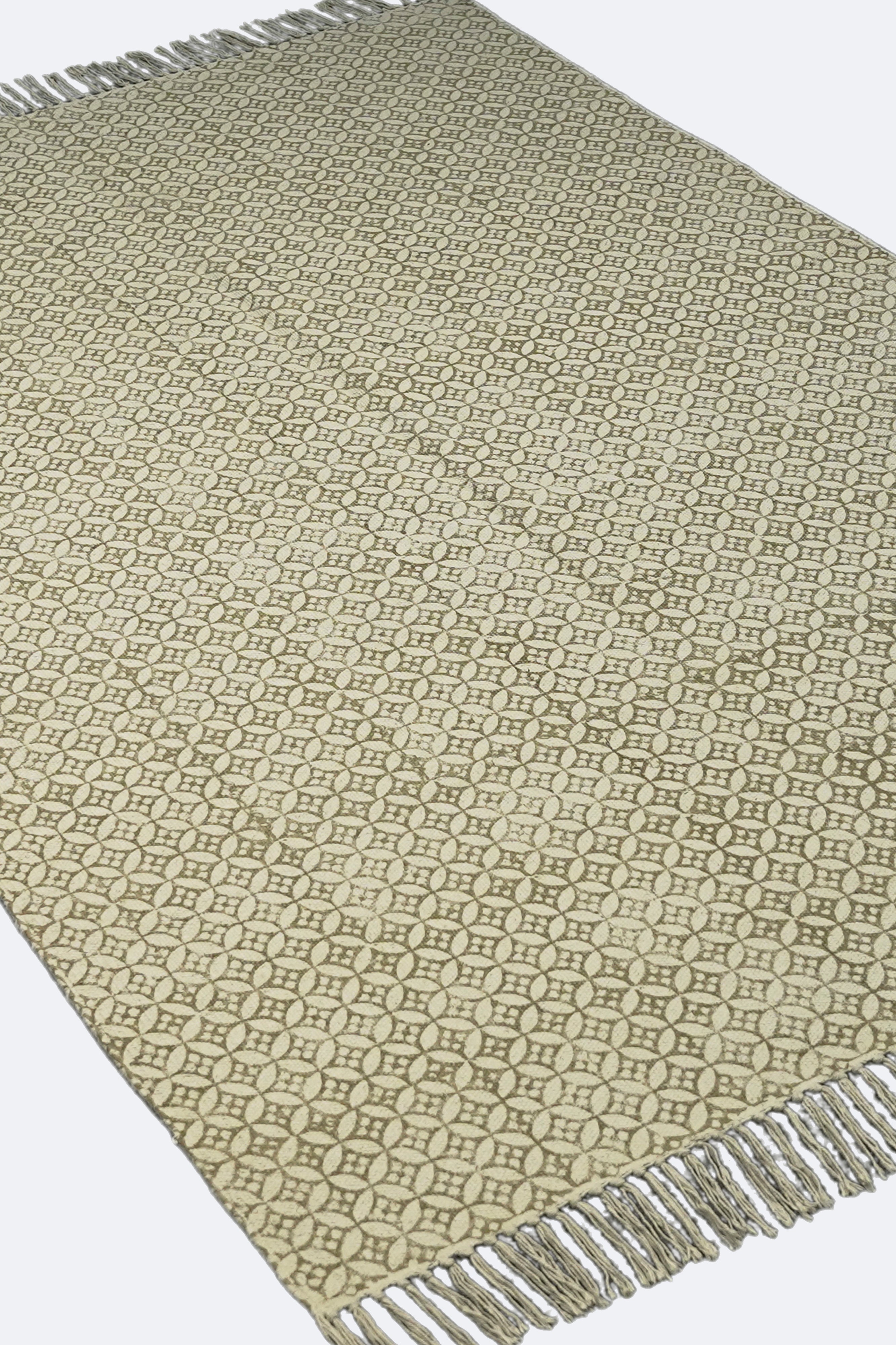 Geometric Lattice Handblock Jute Rug