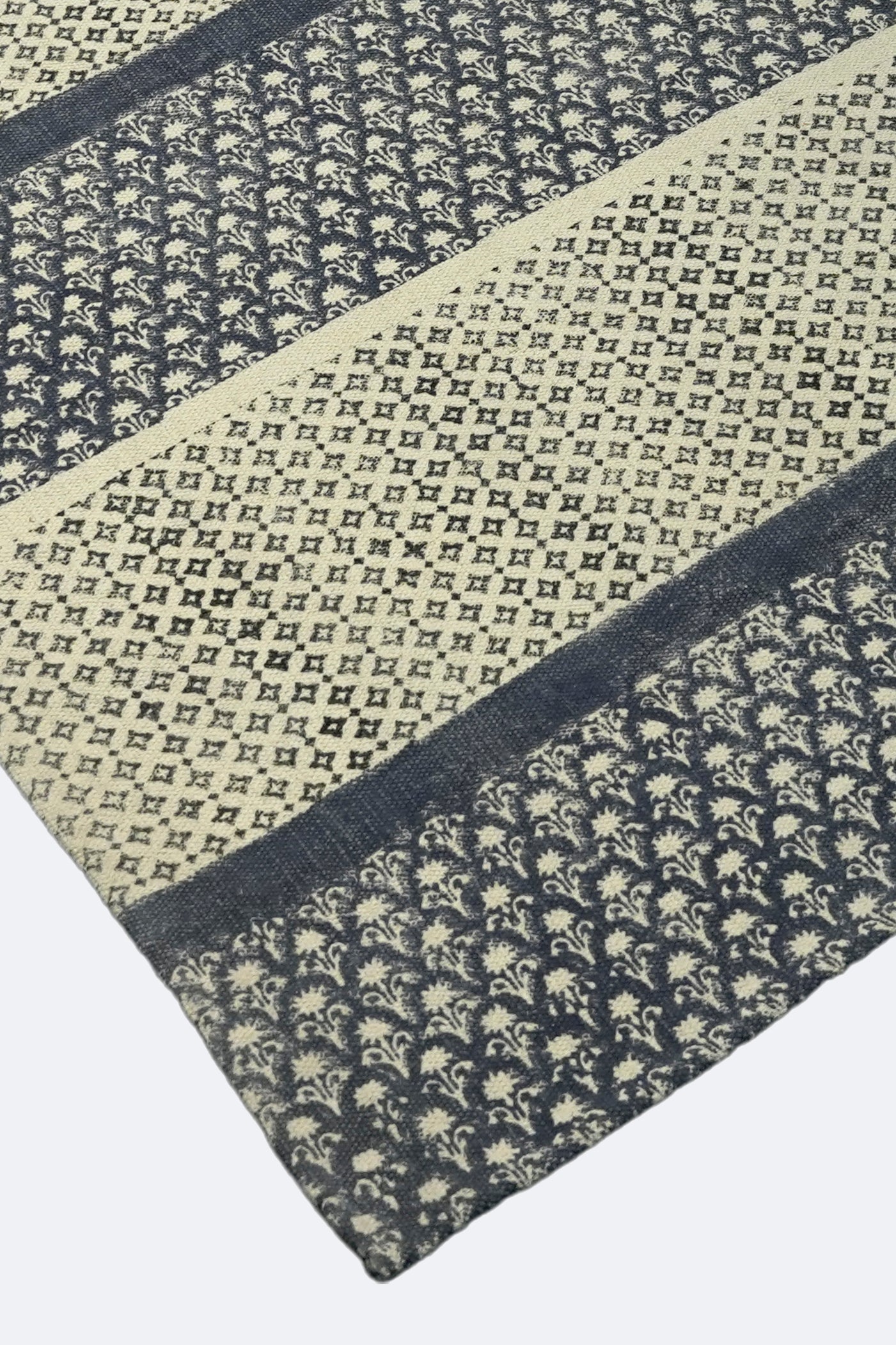 Indigo Stripe Floral Printed Jute Rug