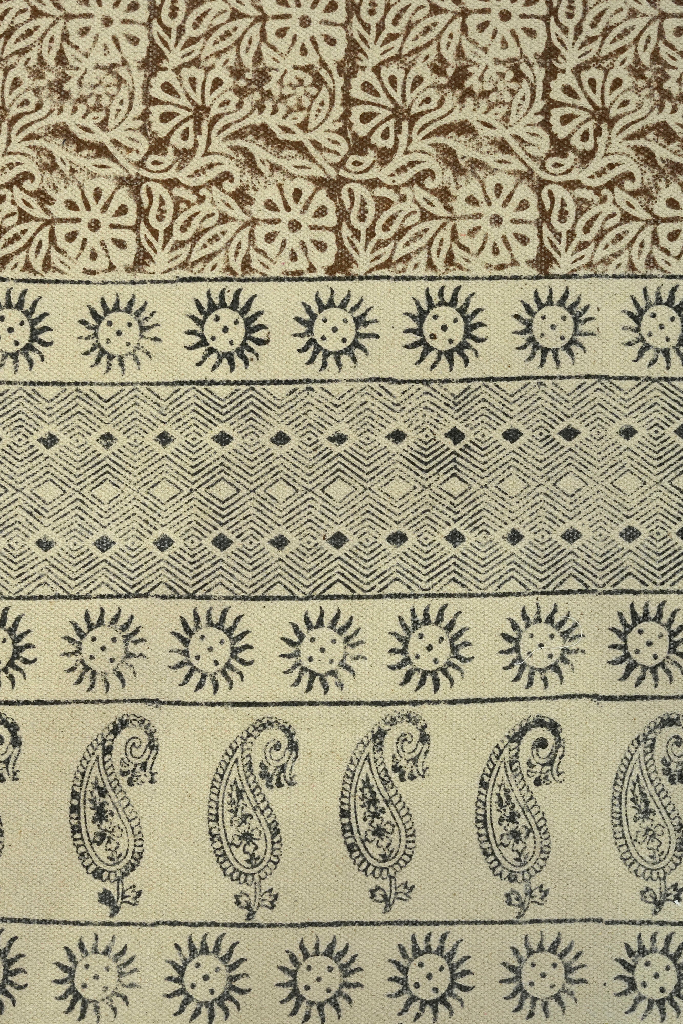 Paisley Border Block Printed Jute Rug
