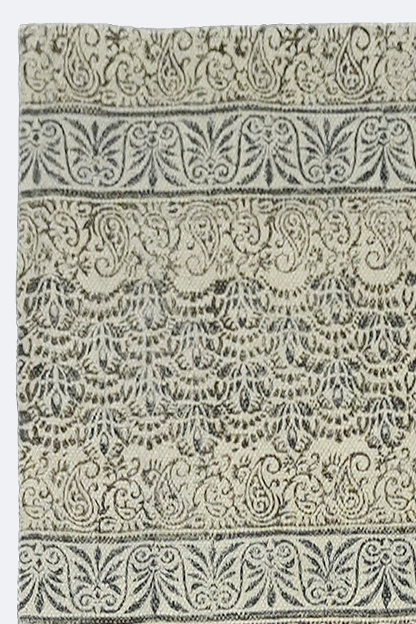 Floral Fan Motif Block Printed Jute Rug