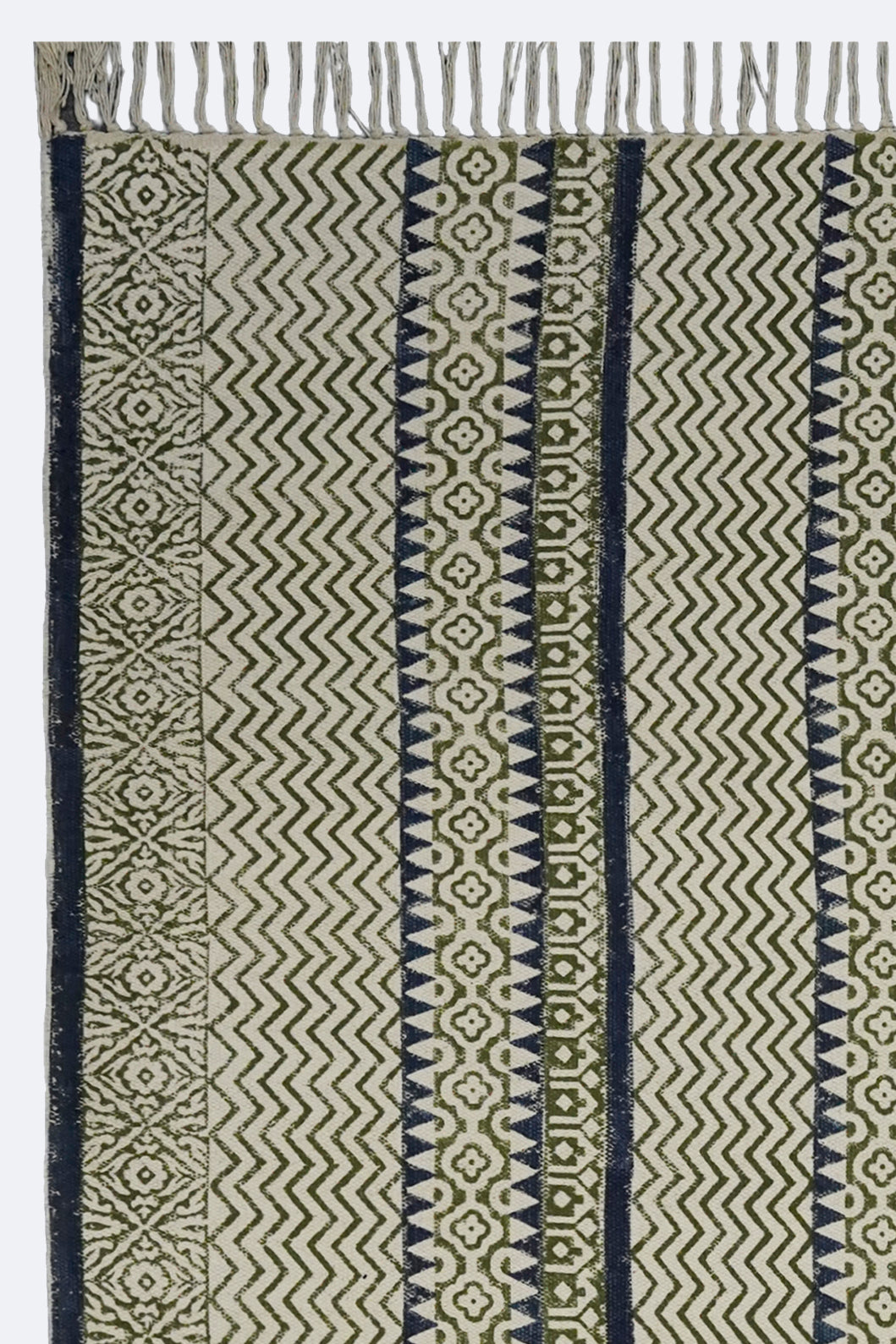 Olive & Indigo Patchwork Block Printed Jute Rug