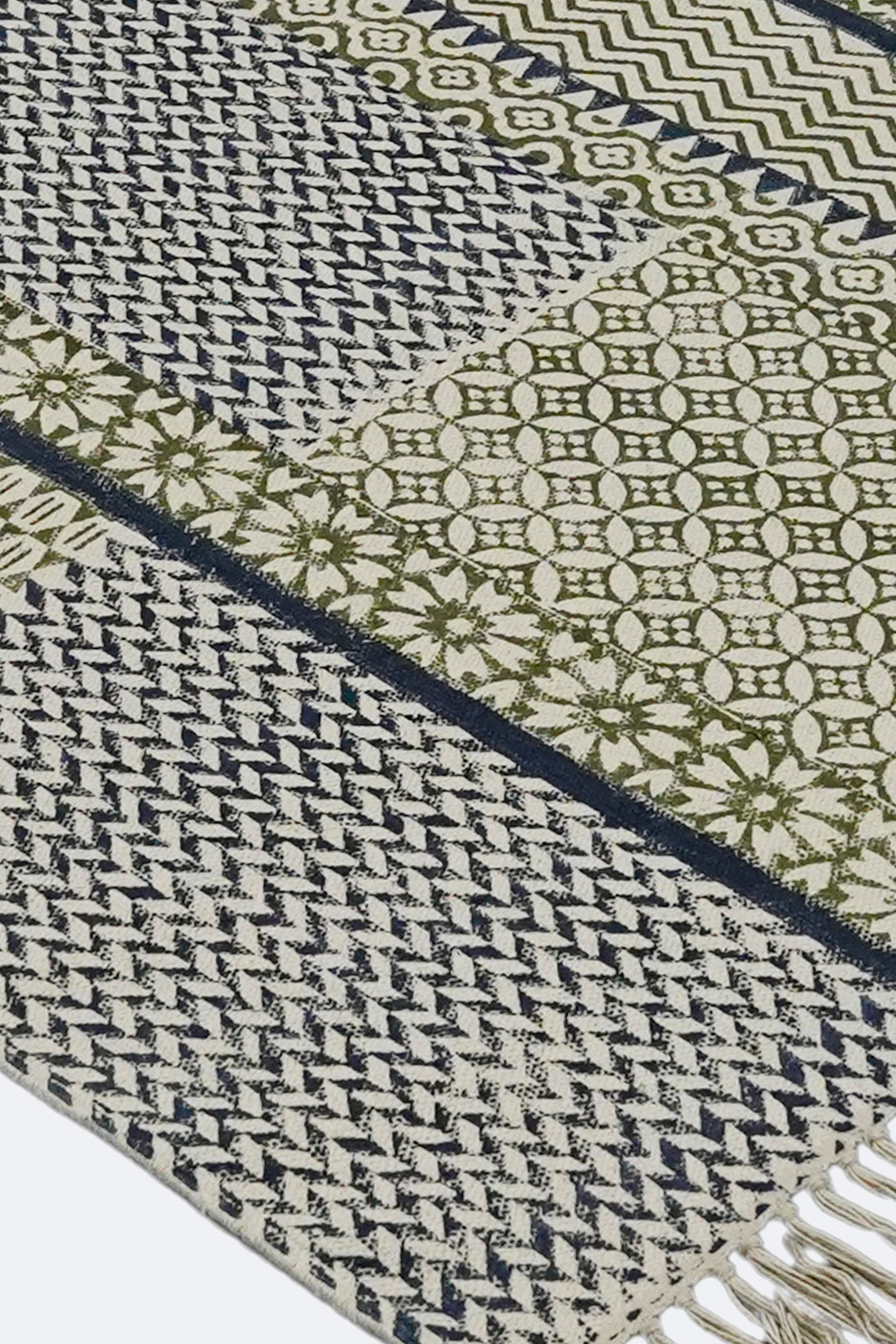 Olive & Indigo Patchwork Block Printed Jute Rug