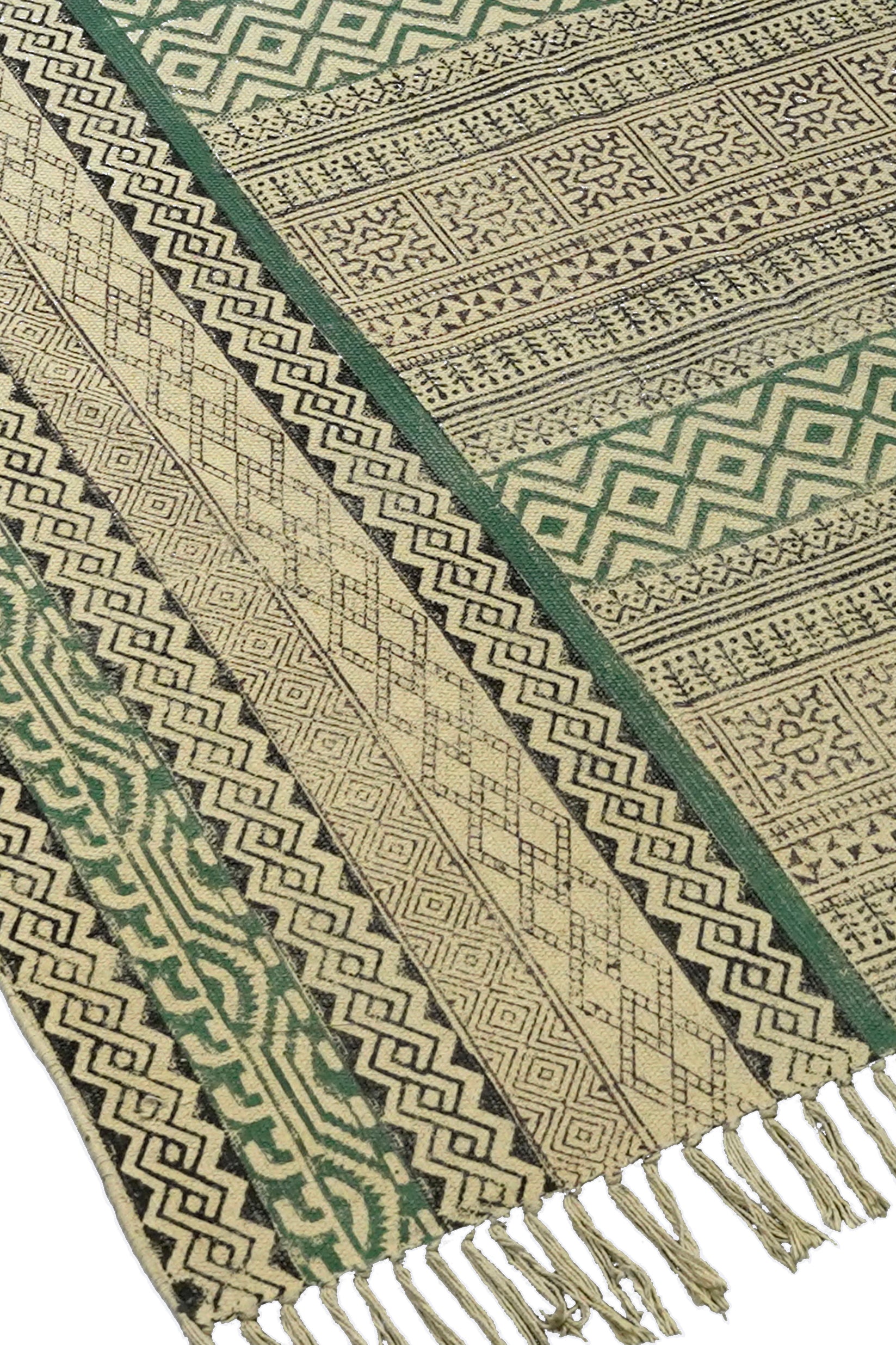 Emerald Stripe Geometric Block Printed Jute Rug