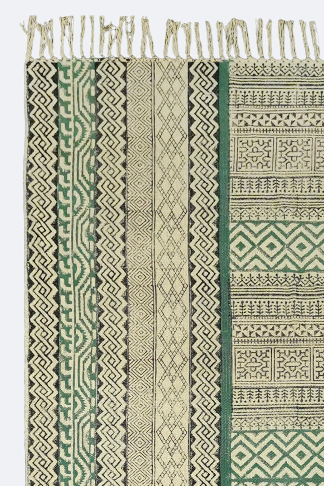 Emerald Stripe Geometric Block Printed Jute Rug