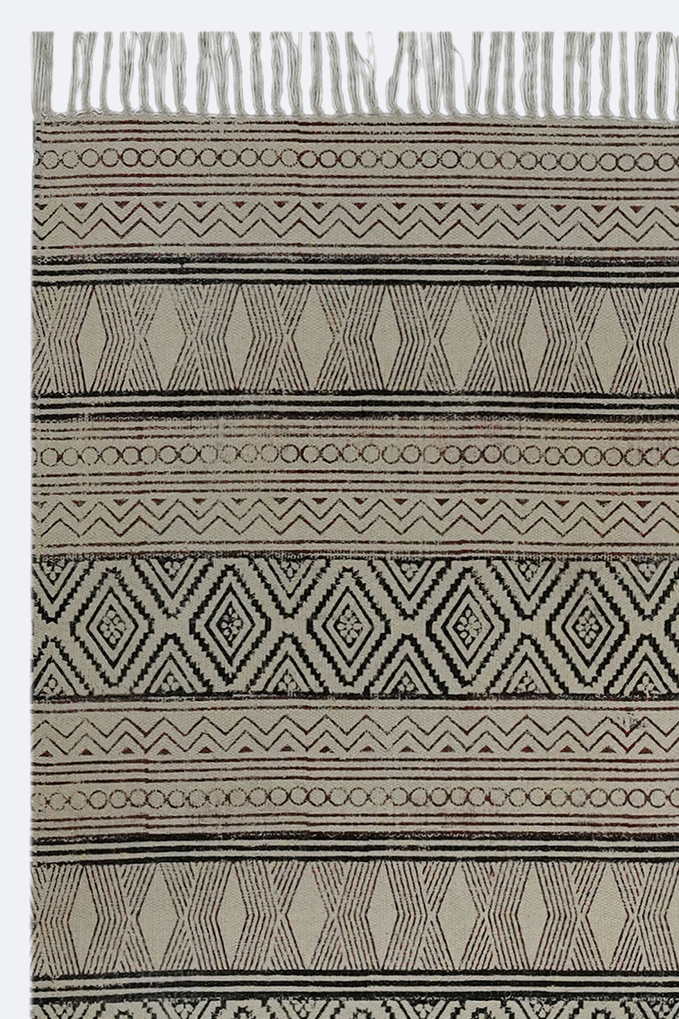 Rust Diamond Stripe Block Printed Jute Rug