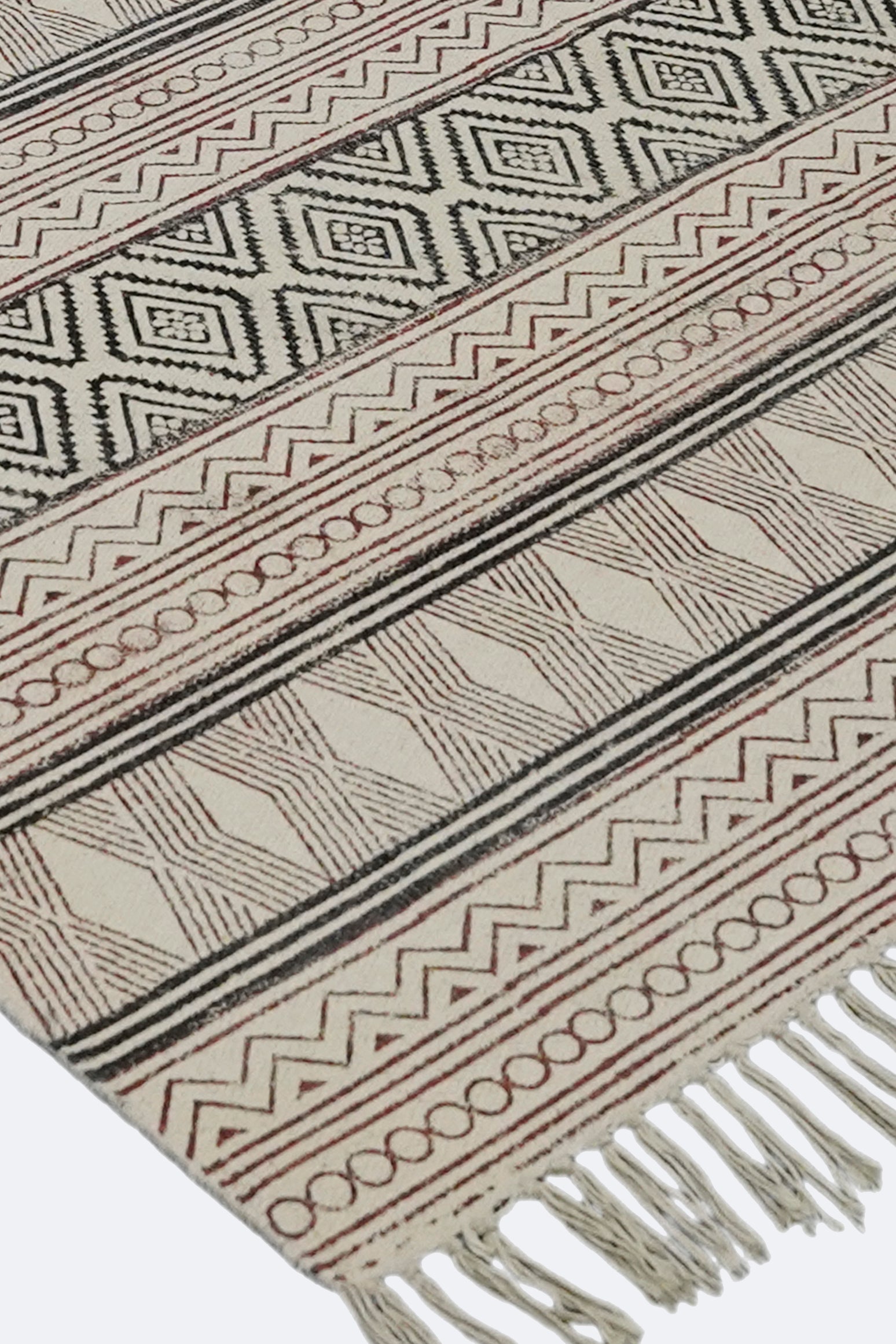 Rust Diamond Stripe Block Printed Jute Rug