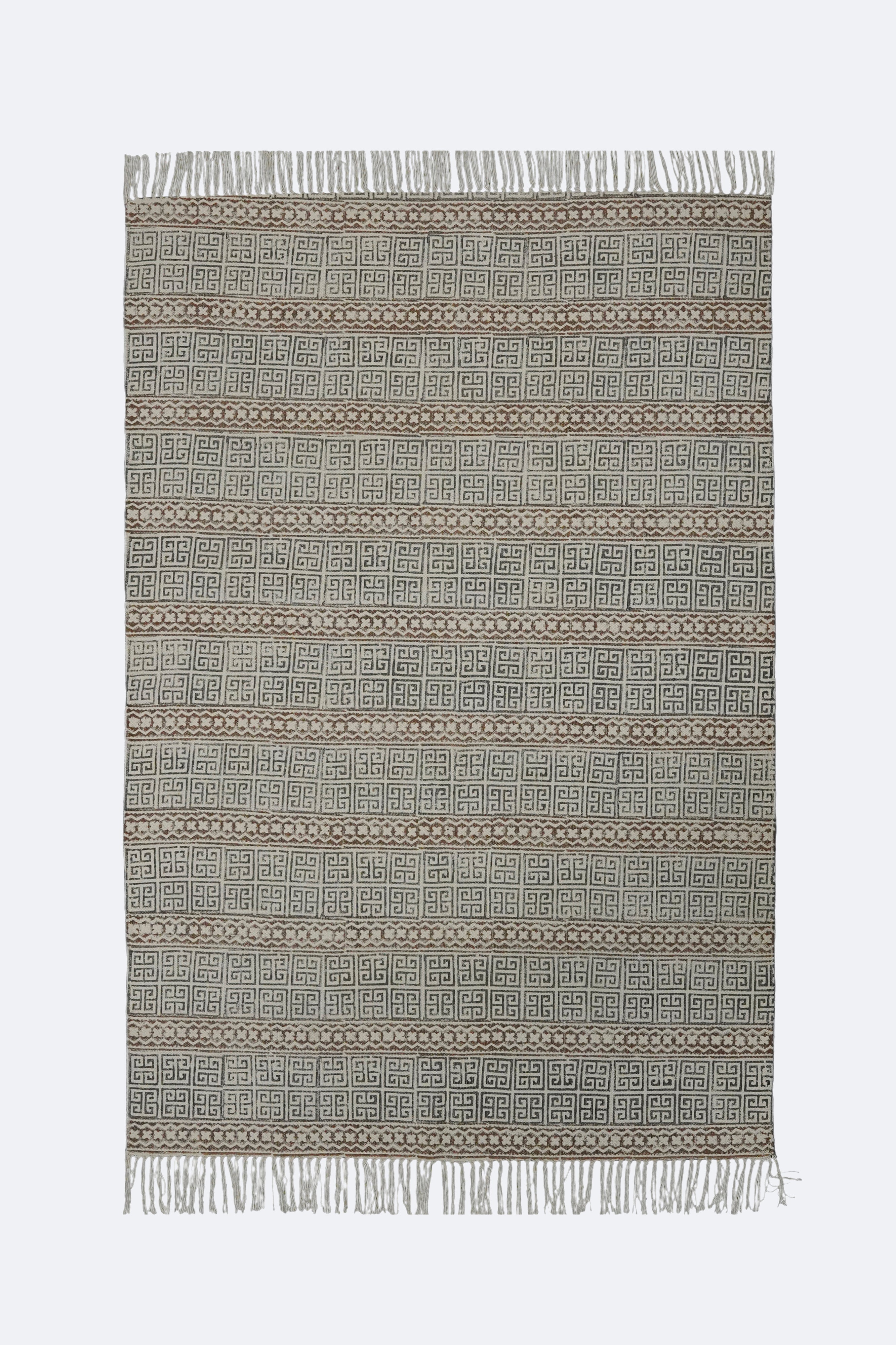 Terracotta Greek Key Block Printed Jute Rug