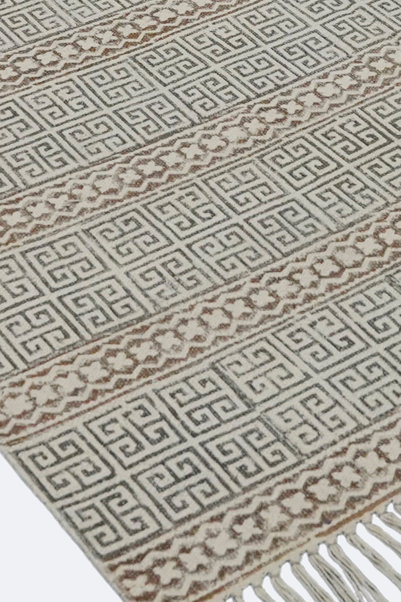 Terracotta Greek Key Block Printed Jute Rug